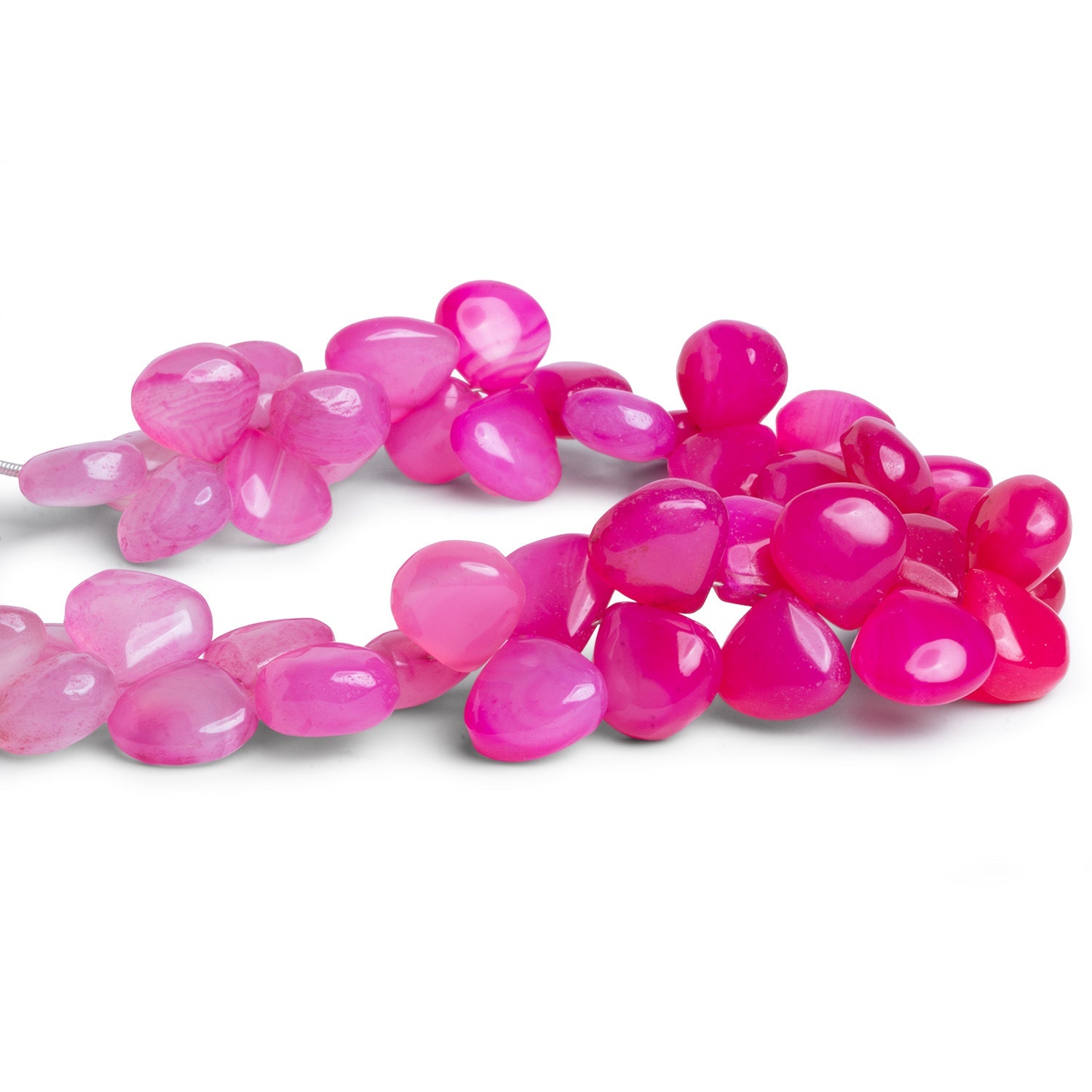10 - 11mm Hot Pink Chalcedony Plain Hearts 8 inch 45 beads - The Bead Traders