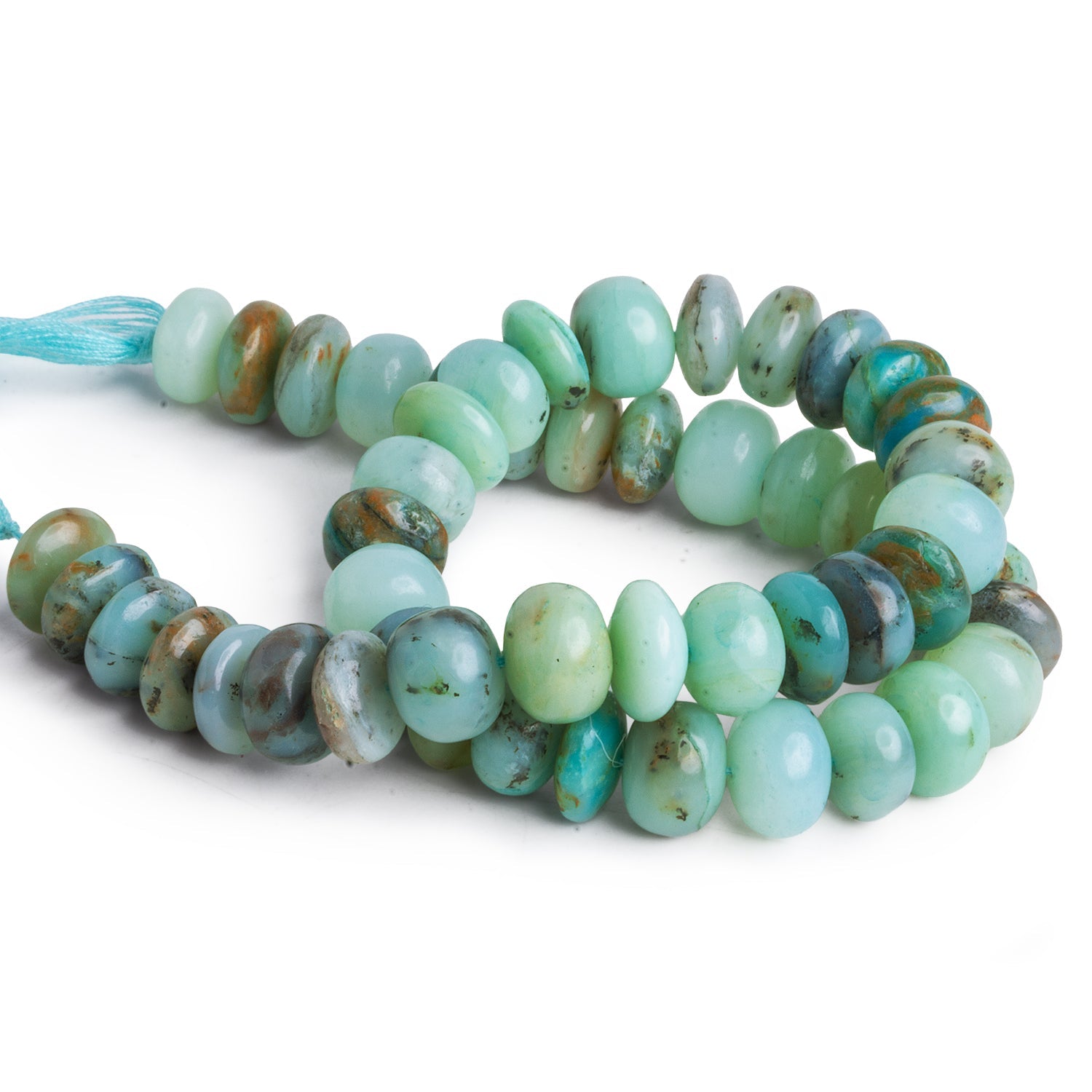 10 - 13mm Blue Peruvian Opal Plain Rondelles 12 inch 43 beads - The Bead Traders