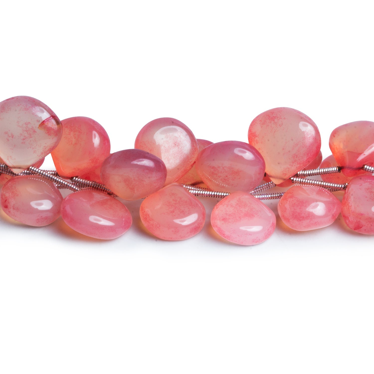 10 - 14mm Rose Chalcedony Hearts 8 inch 16 beads - The Bead Traders
