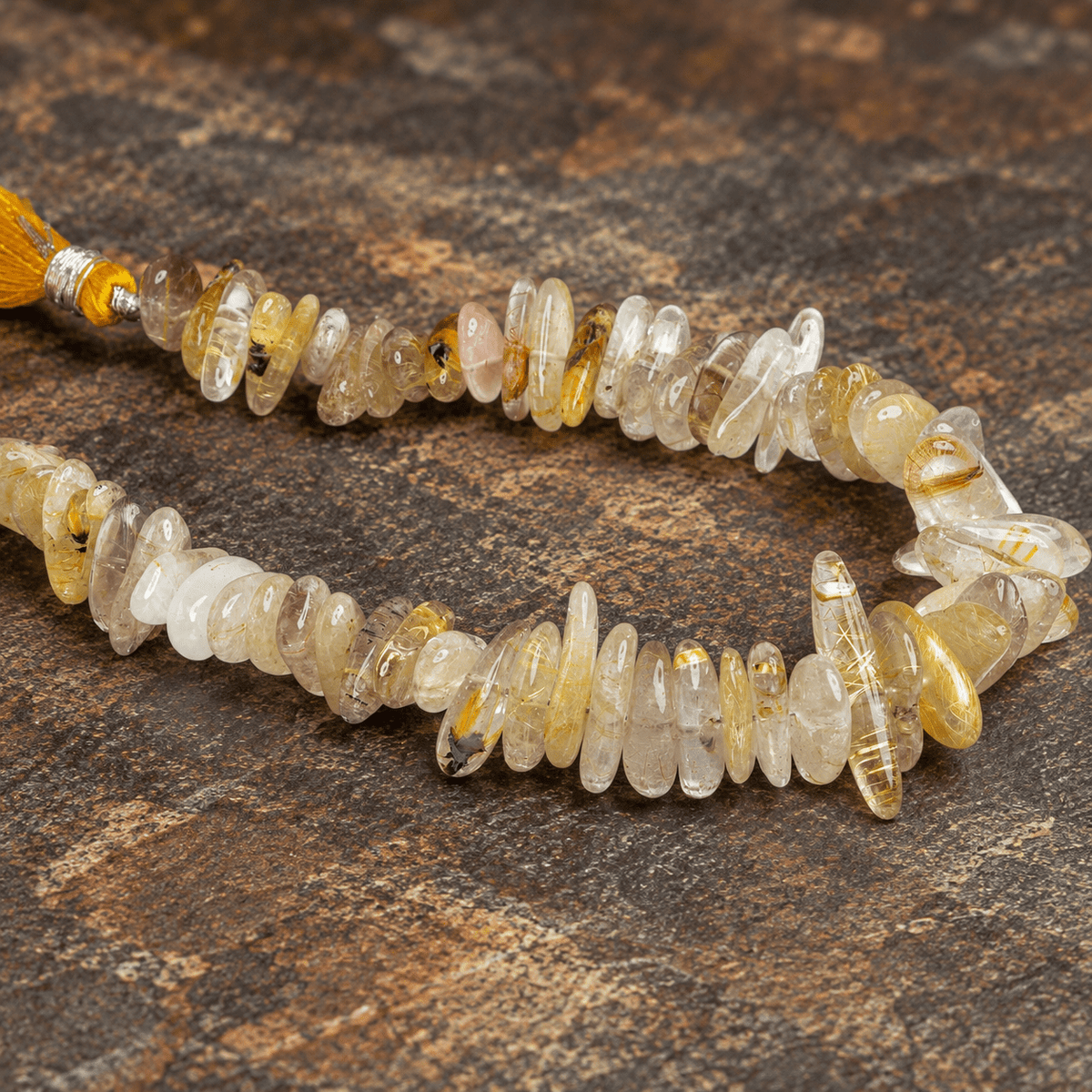 10-19mm Rutilated Quartz Long Chips 7.5 inch 55 beads - The Bead Traders