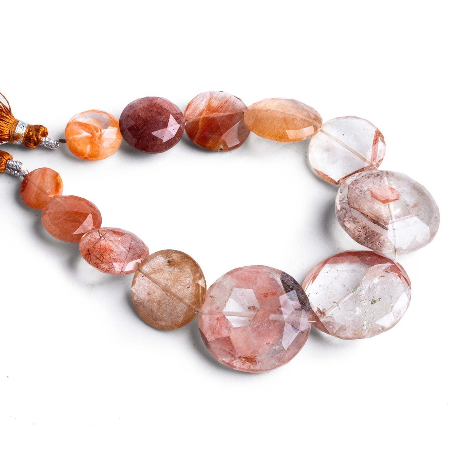 10 - 25mm Rutilated & Phantom Quartz Faceted Coins 8 inch 12 beads - The Bead Traders