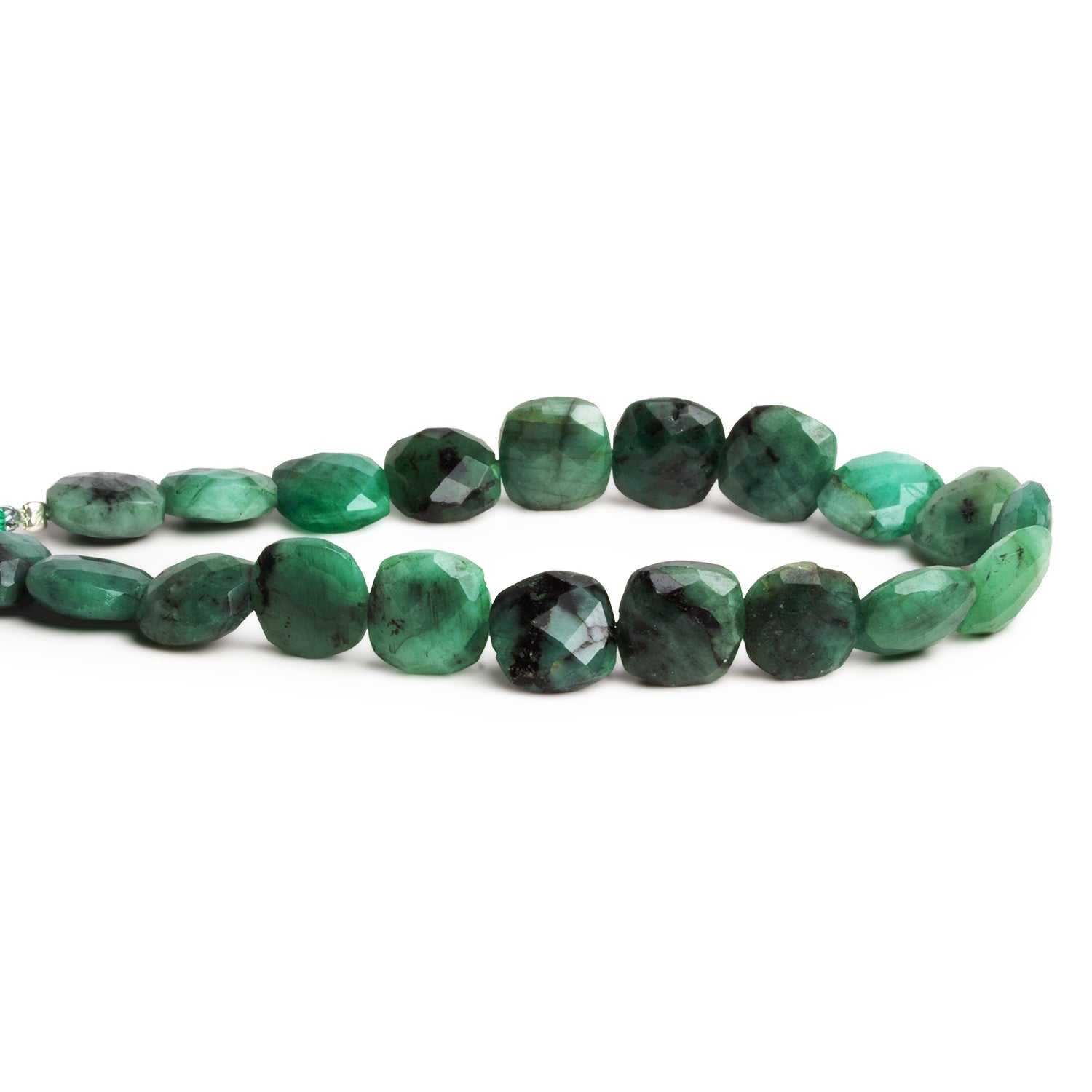 10mm Brazilian Emerald Faceted Cushions 8 inch 20 beads - The Bead Traders