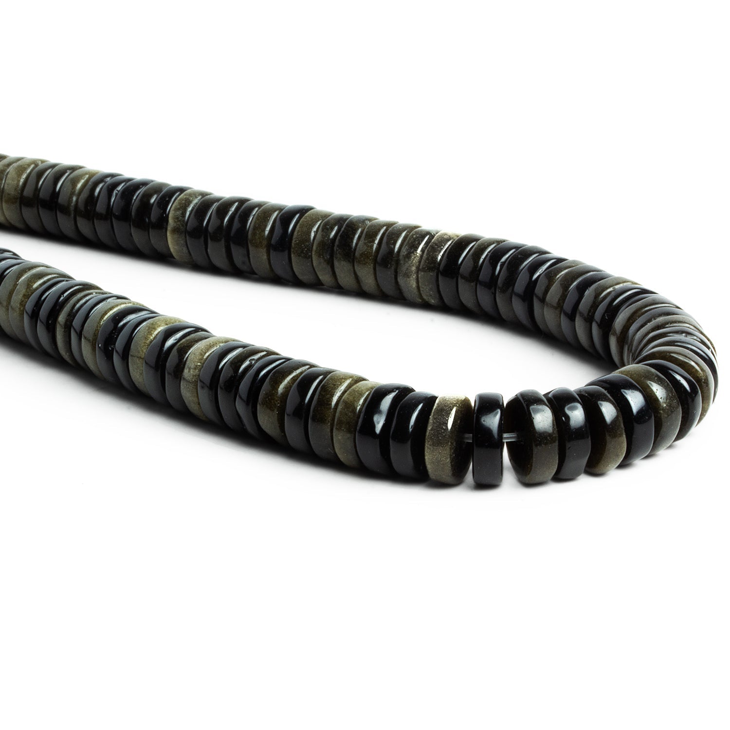 10mm Golden Sheen Obsidian Heishis 16 inch 123 beads - The Bead Traders