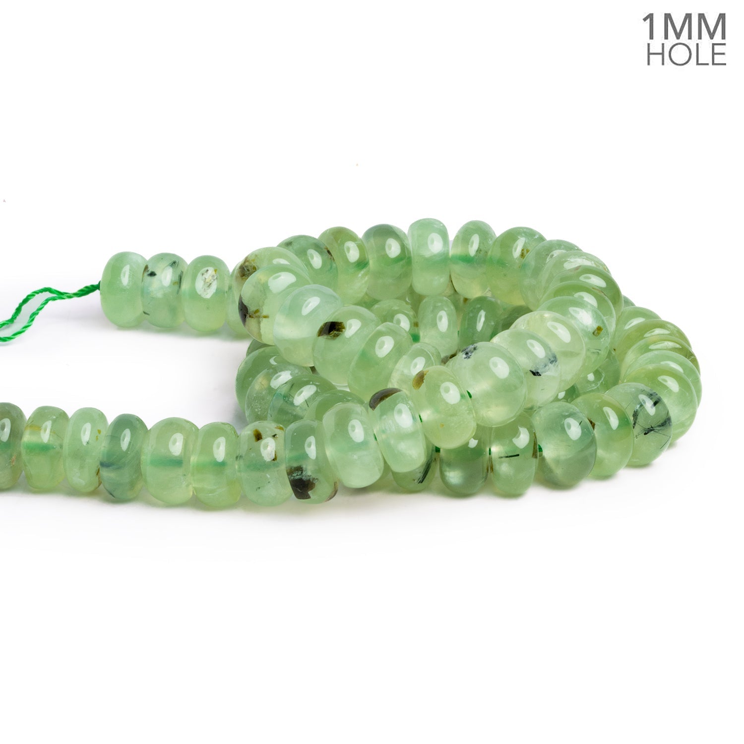 10mm Prehnite Plain Rondelles 16 inch 73 beads 1mm Large Hole - The Bead Traders