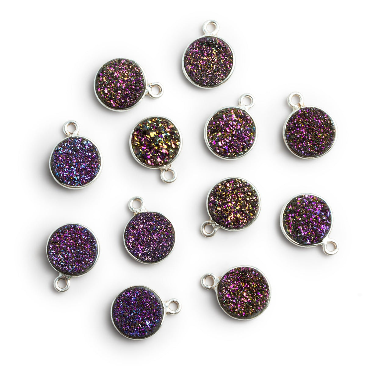 10mm Silver Bezeled Peacock Drusy Coin Pendant 1 Bead - The Bead Traders
