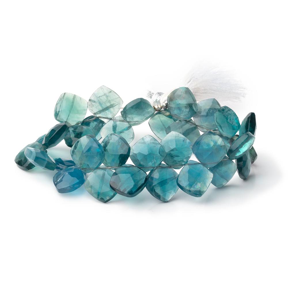 10mm Teal Fluorite Corner Drilled Pillows 6 inch 24 beads - The Bead Traders