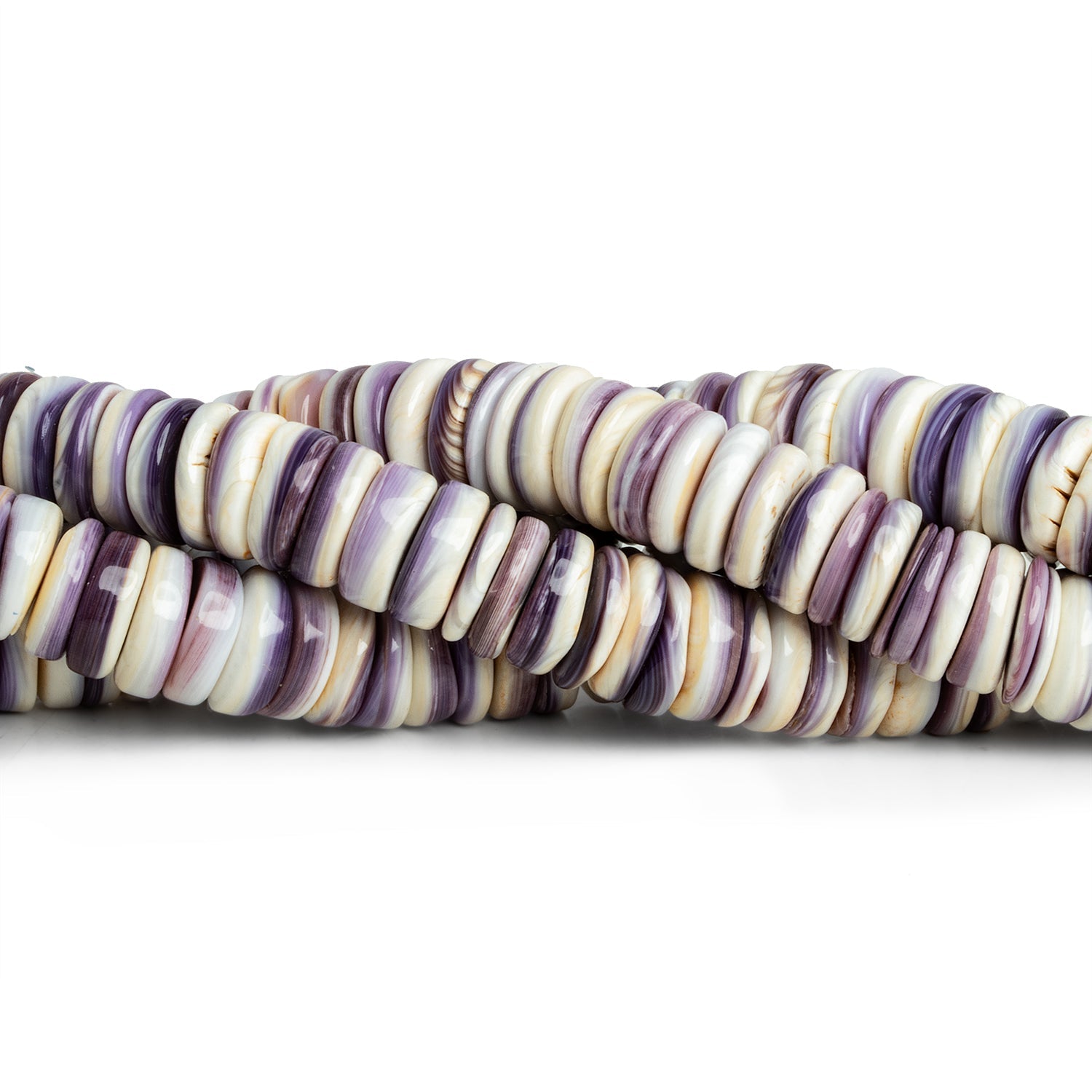 10mm Wampum Shell Plain Heishis 1mm Large Hole 16 inch 115 pieces - The Bead Traders