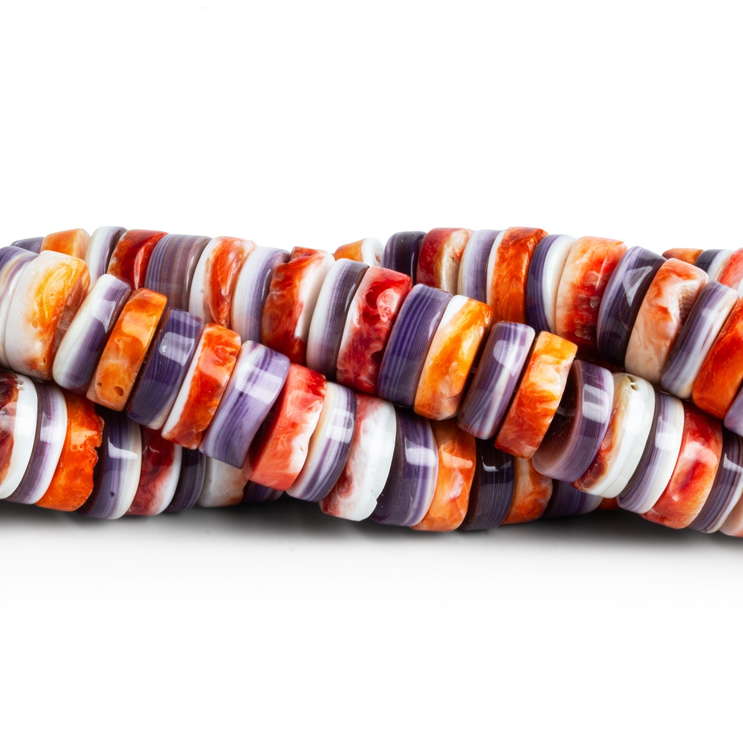 10mm Wampum Shell & Red Spiny Oyster Heishis 15 inch 100 beads - The Bead Traders
