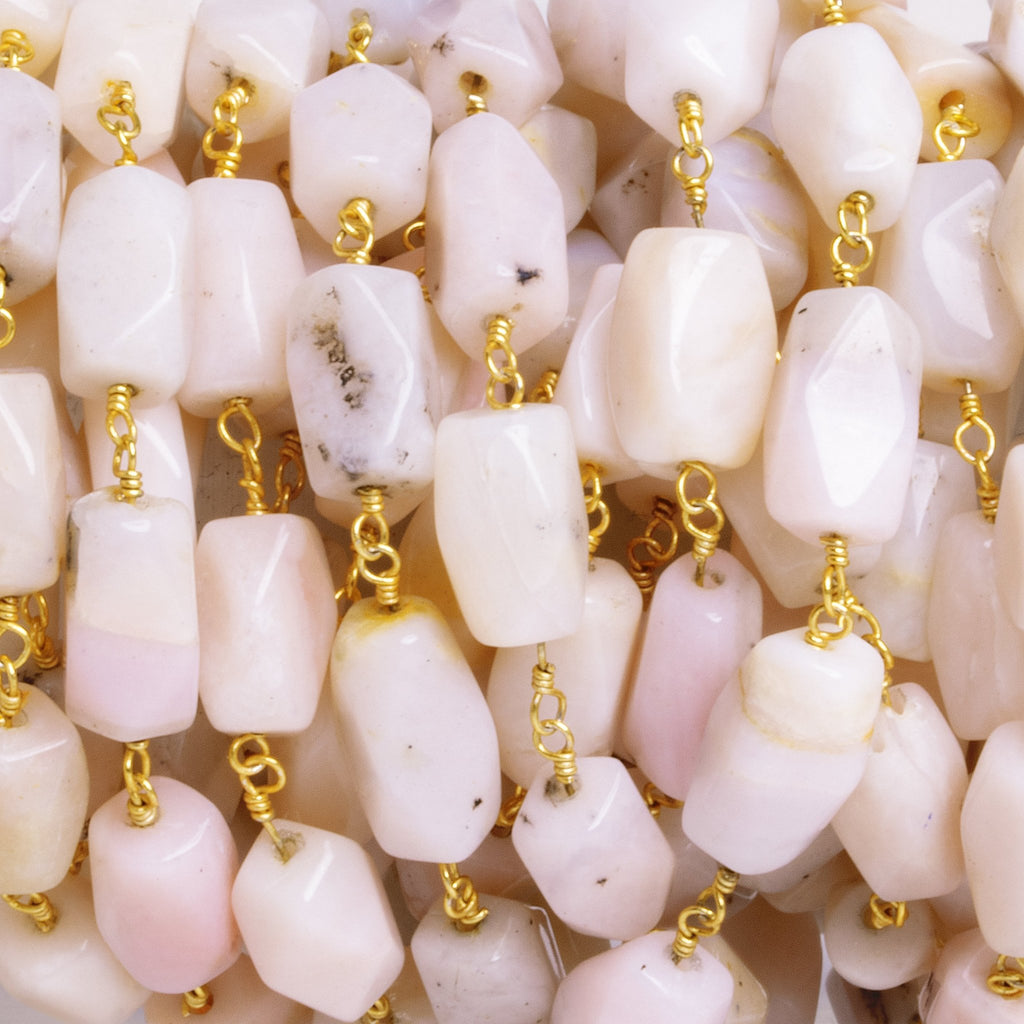 10x5mm Pink Peruvian Opal Rectangle Gold Chain 20 beads - The Bead Traders