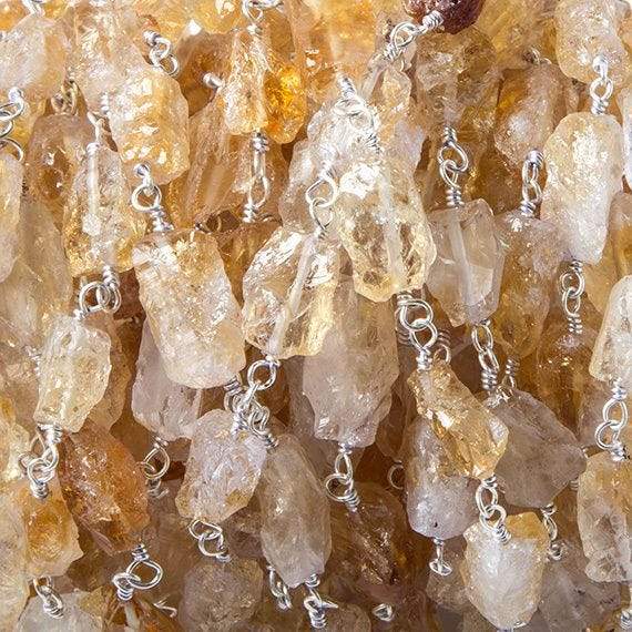 10x7 Citrine Hammer Faceted Nugget Silver Chain 19 beads - The Bead Traders