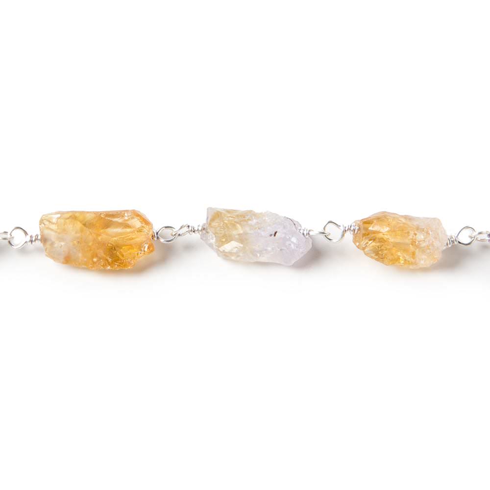 10x7 Citrine Hammer Faceted Nugget Silver Chain 19 beads - The Bead Traders