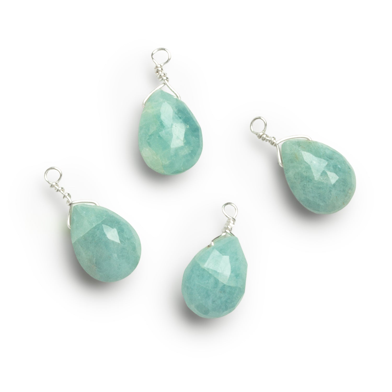 10x7mm Aquamarine Wire-Wrapped Pear Pendants 4 beads - The Bead Traders