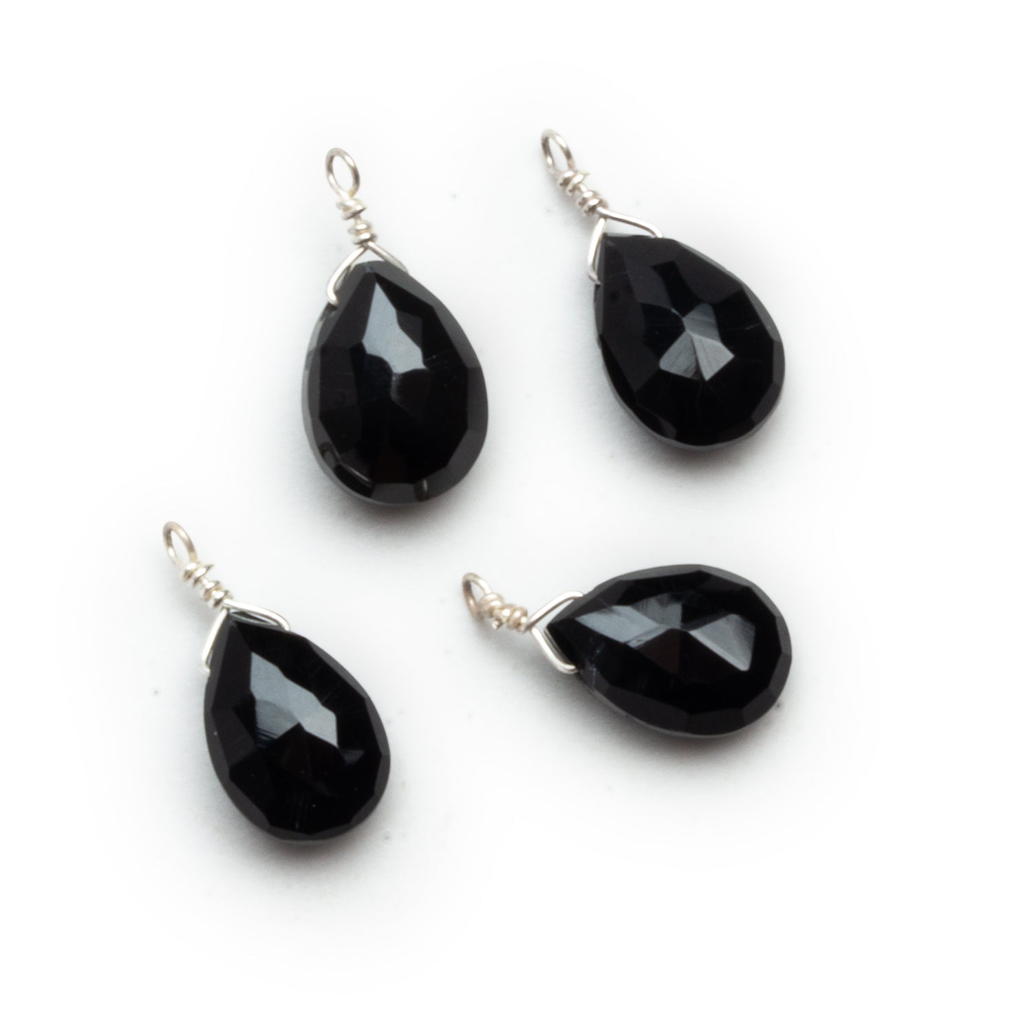 10x7mm Black Onyx Wire-Wrapped Pear Pendants 4 beads - The Bead Traders