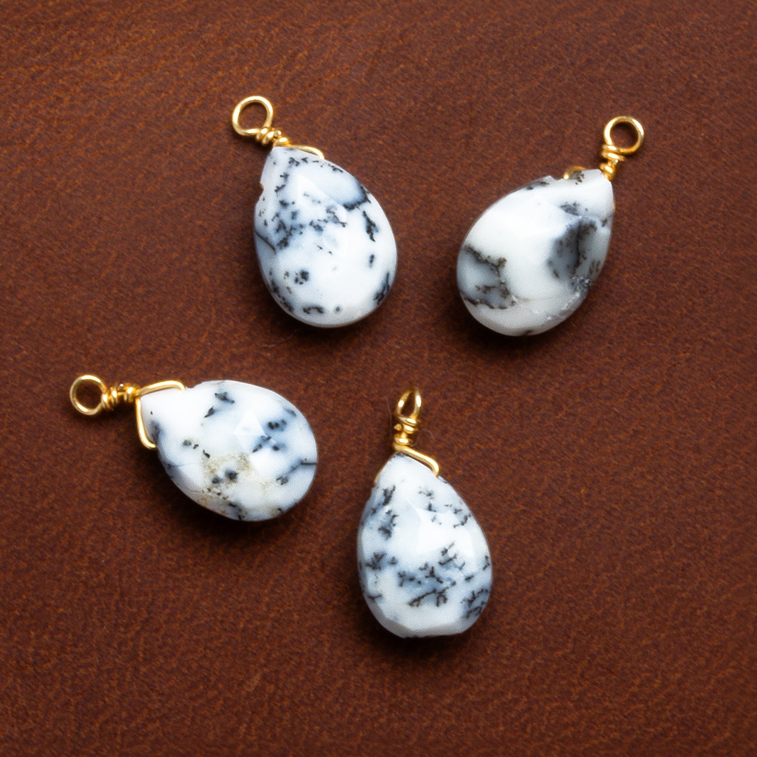 10x7mm Dendritic Opal Wire-Wrapped Pear Pendants 4 beads - The Bead Traders