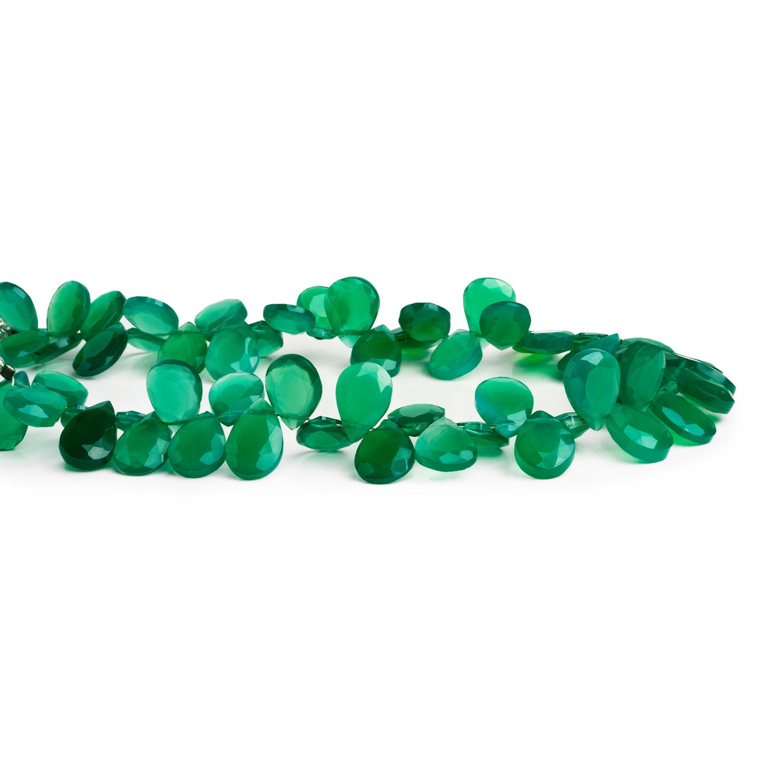 10x7mm Green Onyx Bevel Faceted Pears 8 inch 63 beads - The Bead Traders