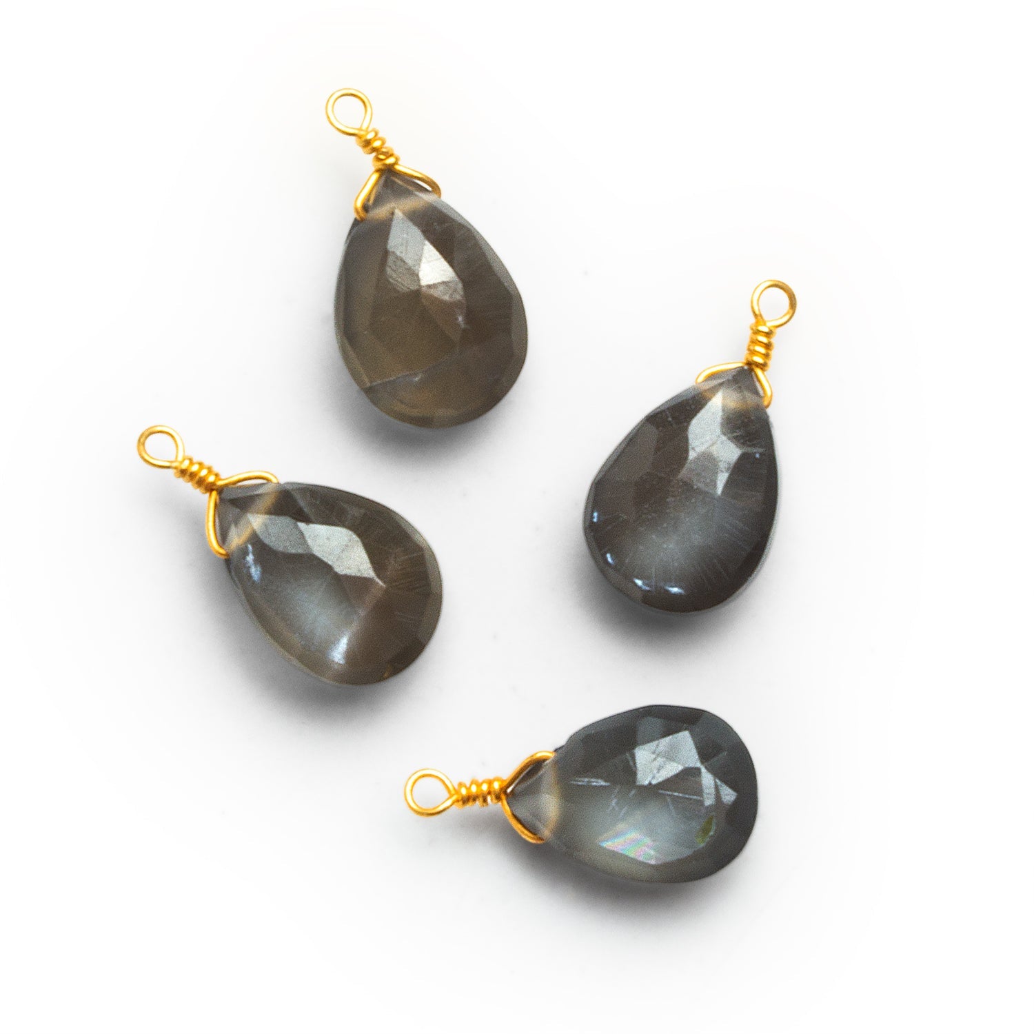 10x7mm Grey Moonstone Wire-Wrapped Pear Pendants 4 beads - The Bead Traders