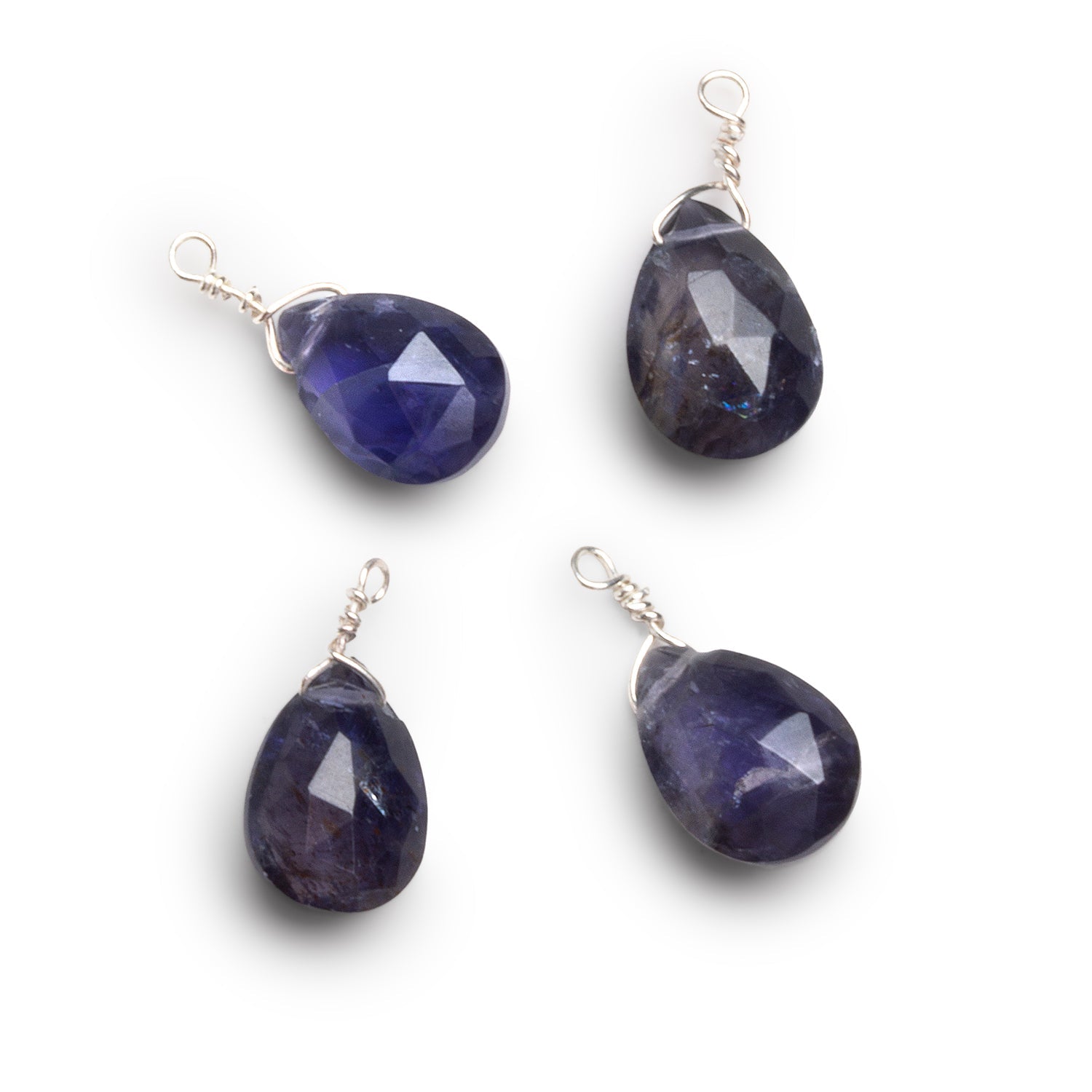 10x7mm Iolite Wire-Wrapped Pear Pendants 4 beads - The Bead Traders