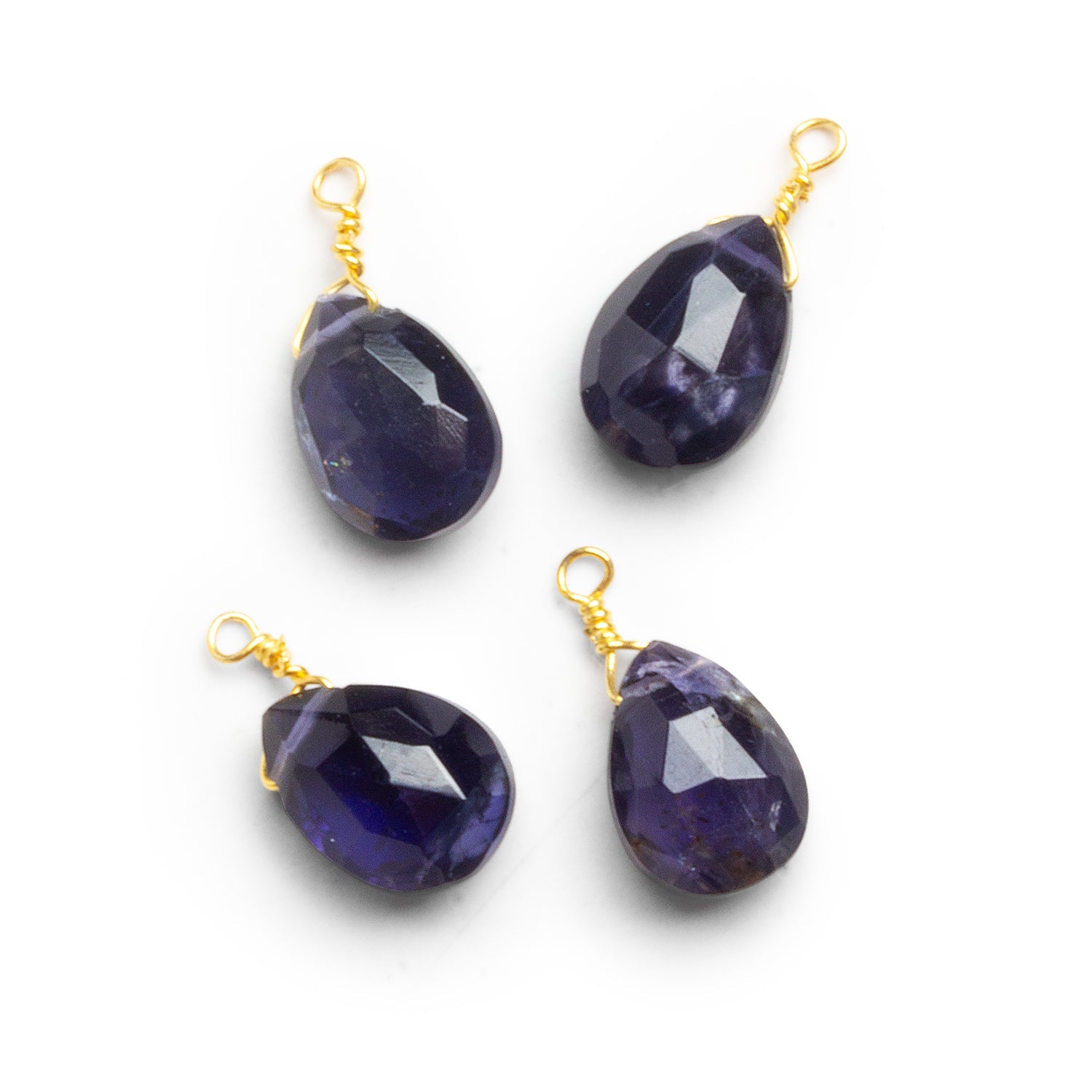 10x7mm Iolite Wire-Wrapped Pear Pendants 4 beads - The Bead Traders