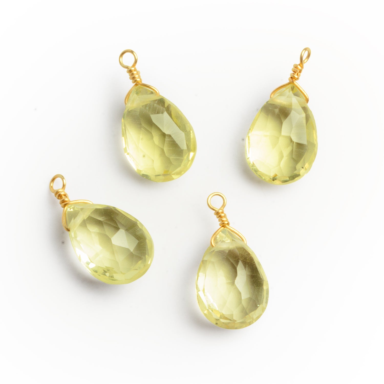 10x7mm Lemon Quartz Wire-Wrapped Pear Pendants 4 beads - The Bead Traders