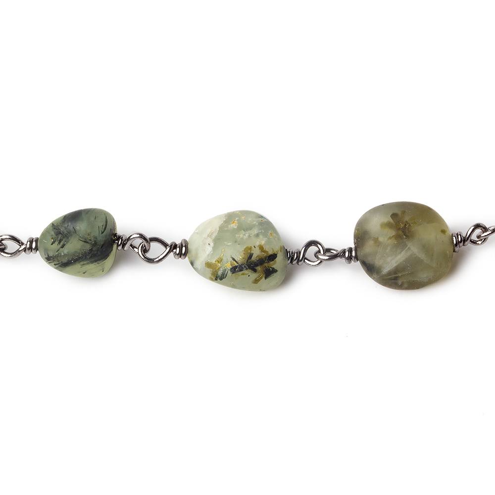 10x7mm Matte Dendritic Prehnite Nugget Black Gold Chain - The Bead Traders