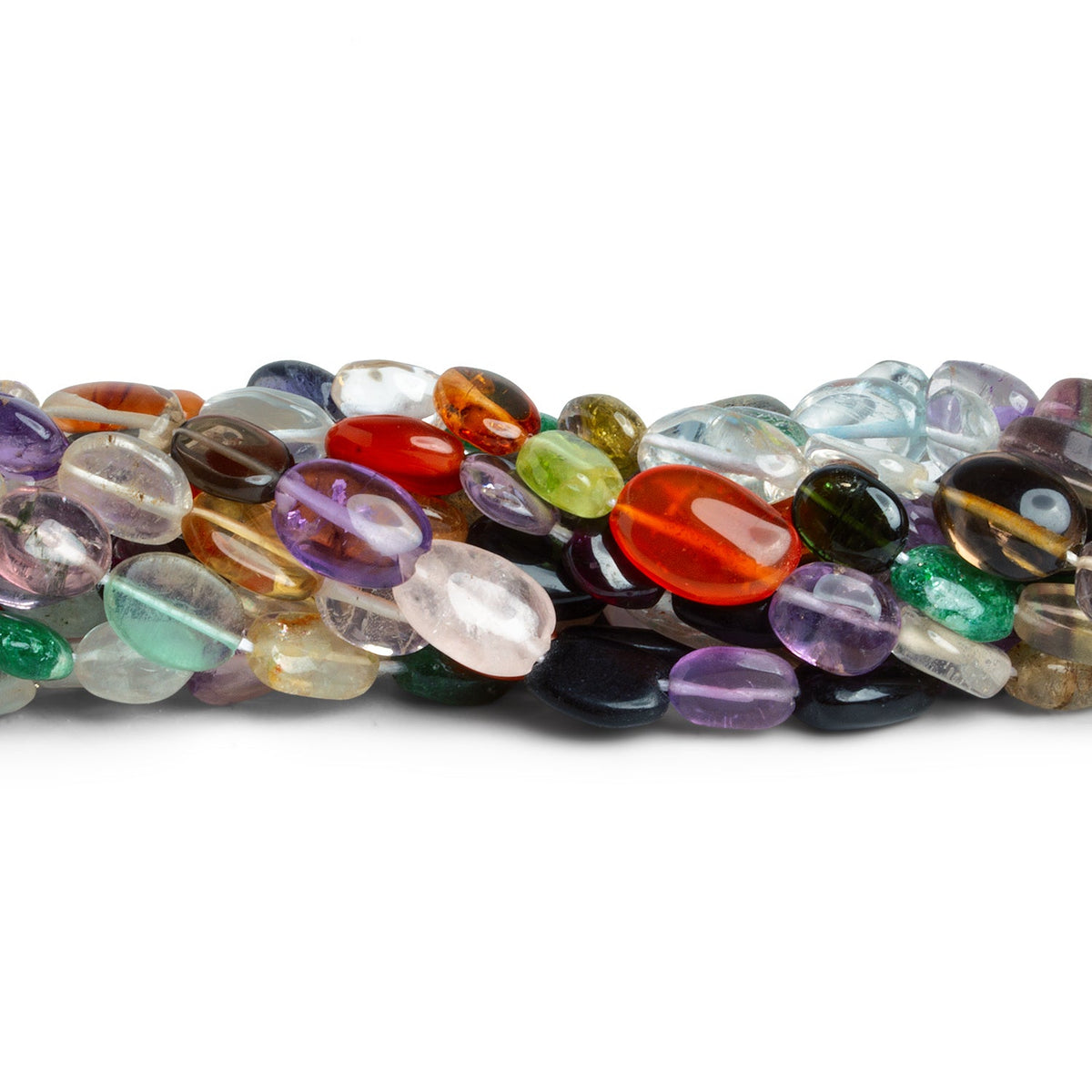 10x7mm Multi Gemstone Handcut Plain Ovals 14 inch 38 beads - The Bead Traders