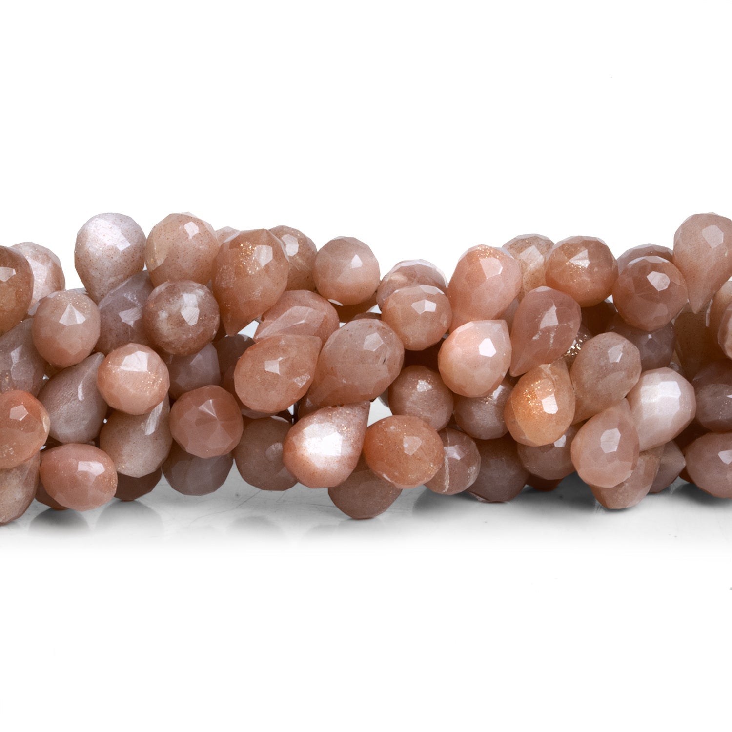 10x7mm Peach Moonstone Faceted Teardrops 8 inch 54 beads - The Bead Traders