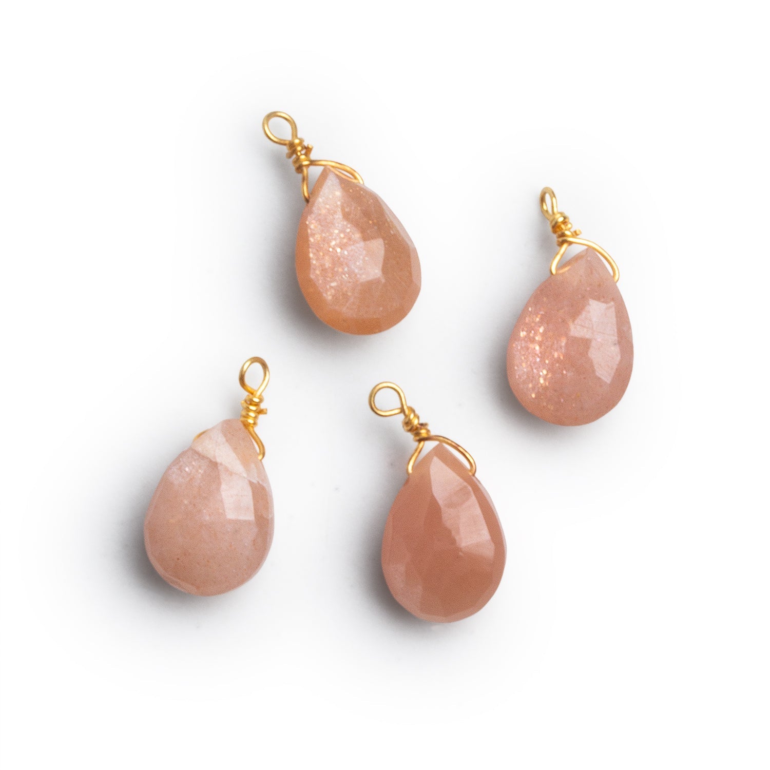 10x7mm Peach Moonstone Wire-Wrapped Pear Pendants 4 beads - The Bead Traders