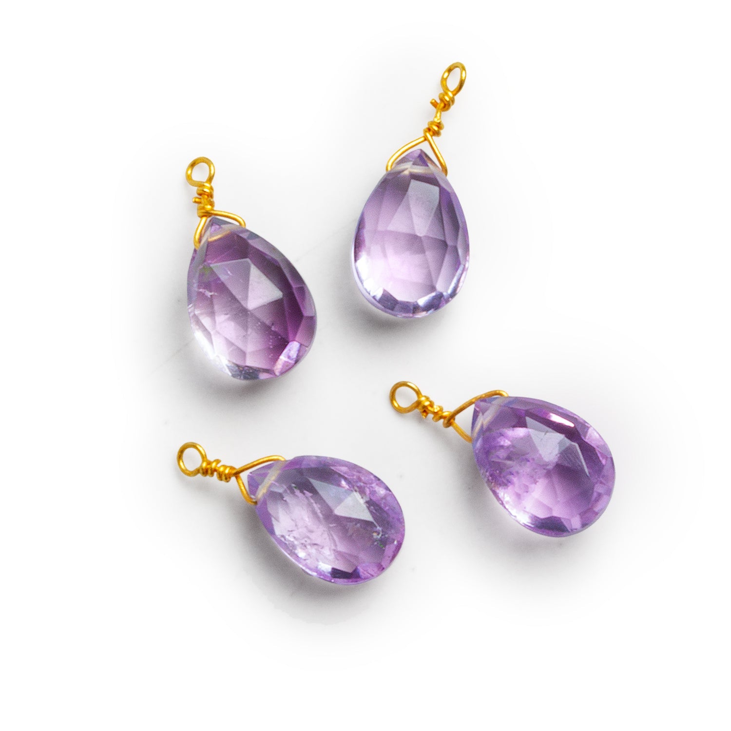 10x7mm Pink Amethyst Wire-Wrapped Pear Pendants 4 beads - The Bead Traders