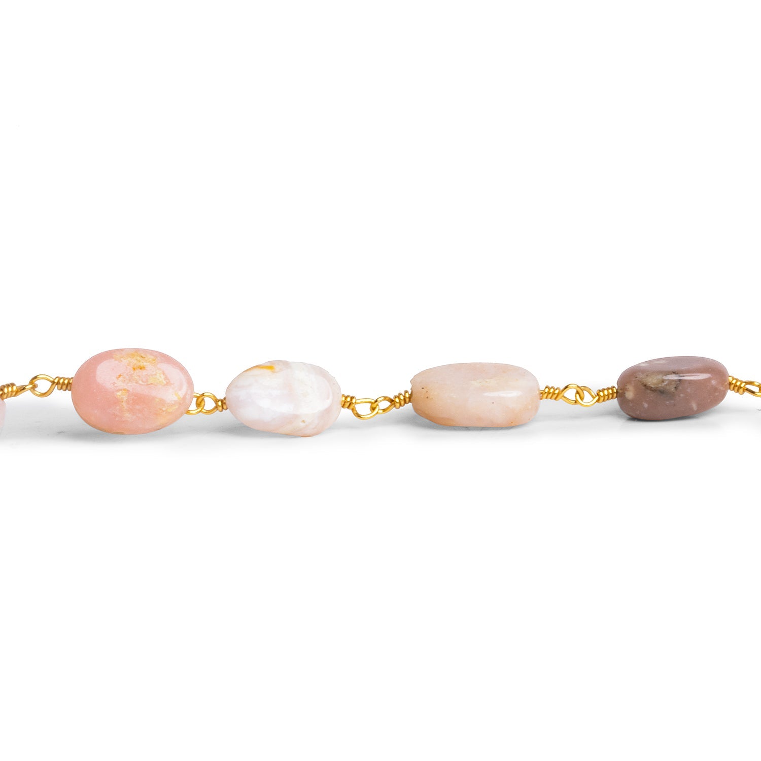 10x7mm Pink Peruvian Opal Oval Gold Chain 20 beads - The Bead Traders