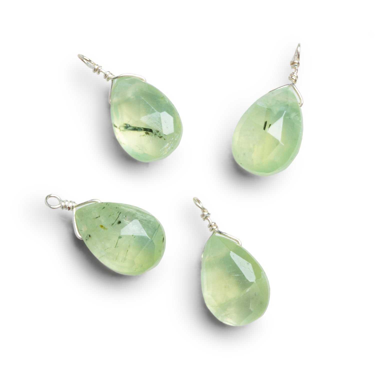 10x7mm Prehnite Wire-Wrapped Pear Pendants 4 beads - The Bead Traders