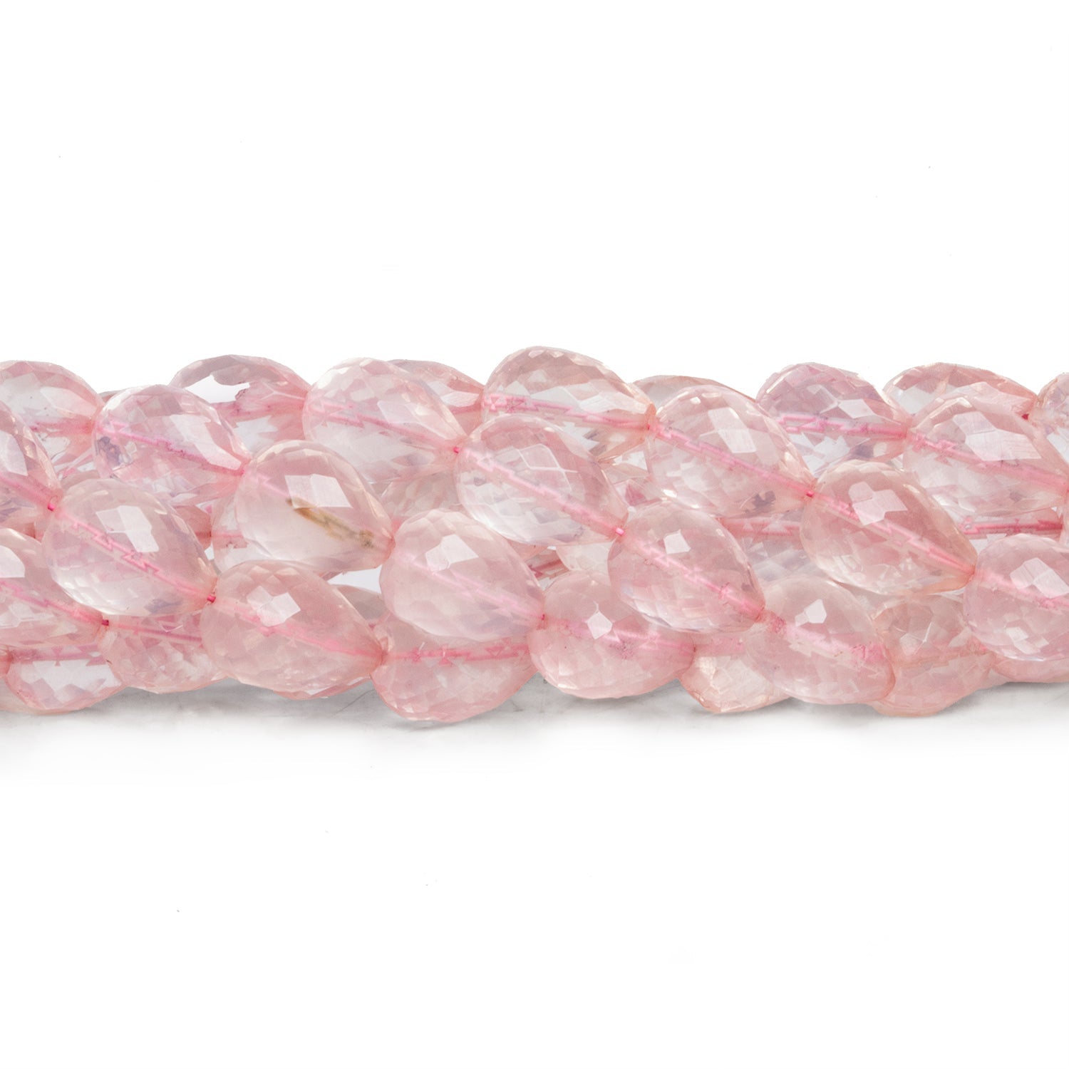 10x7mm Rose Quartz Faceted Teardrops 7.5 inch 18 beads - The Bead Traders