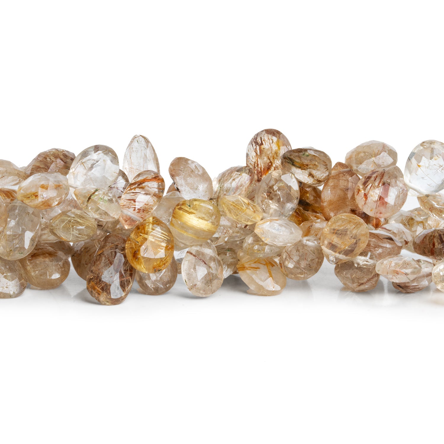 10x7mm Rutilated Quartz Faceted Pears 7.5 inch 45 beads - The Bead Traders