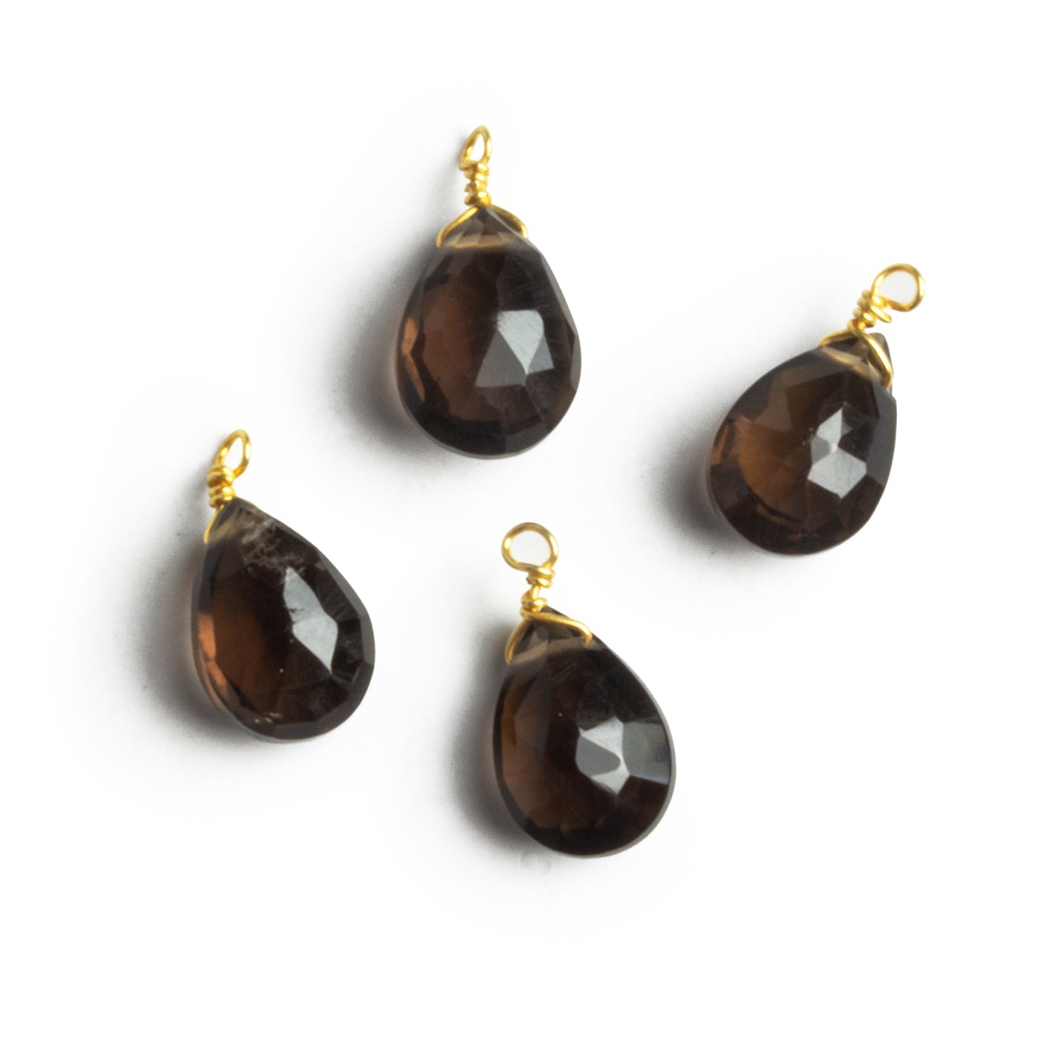 10x7mm Smoky Quartz Wire-Wrapped Pear Pendants 4 beads - The Bead Traders
