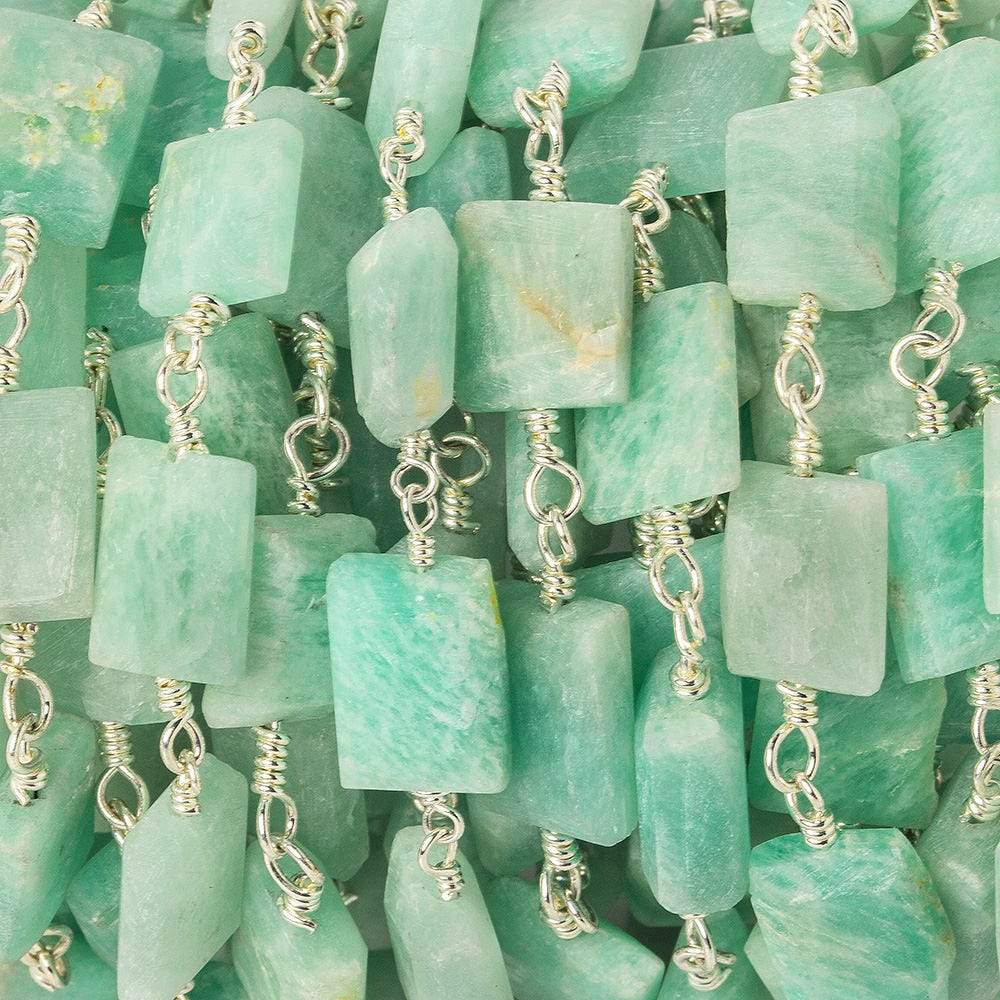 10x8mm Matte Amazonite Bevel Faceted Rectangle Silver Chain 18 Beads - The Bead Traders