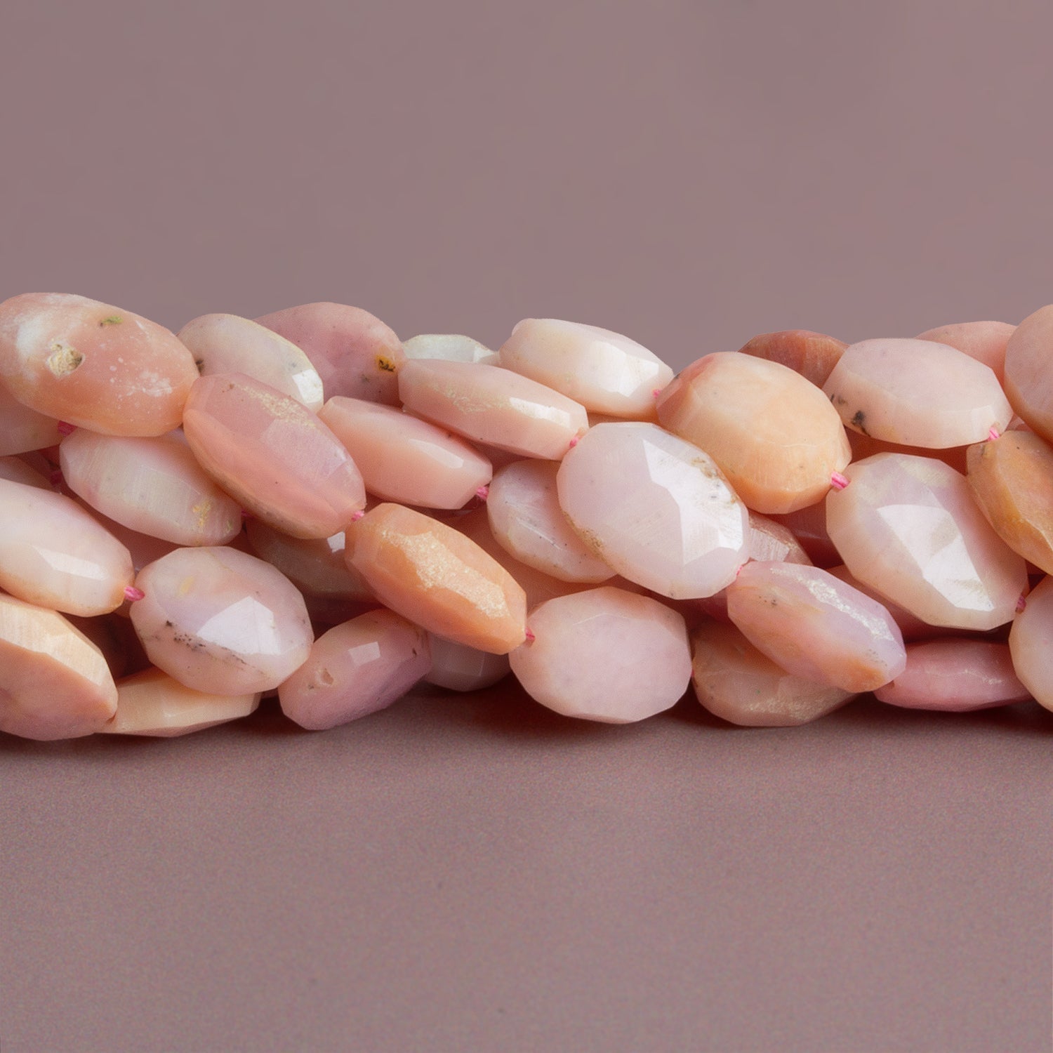 10x8mm Pink Peruvian Opal Faceted Ovals 14 inch 35 beads - The Bead Traders