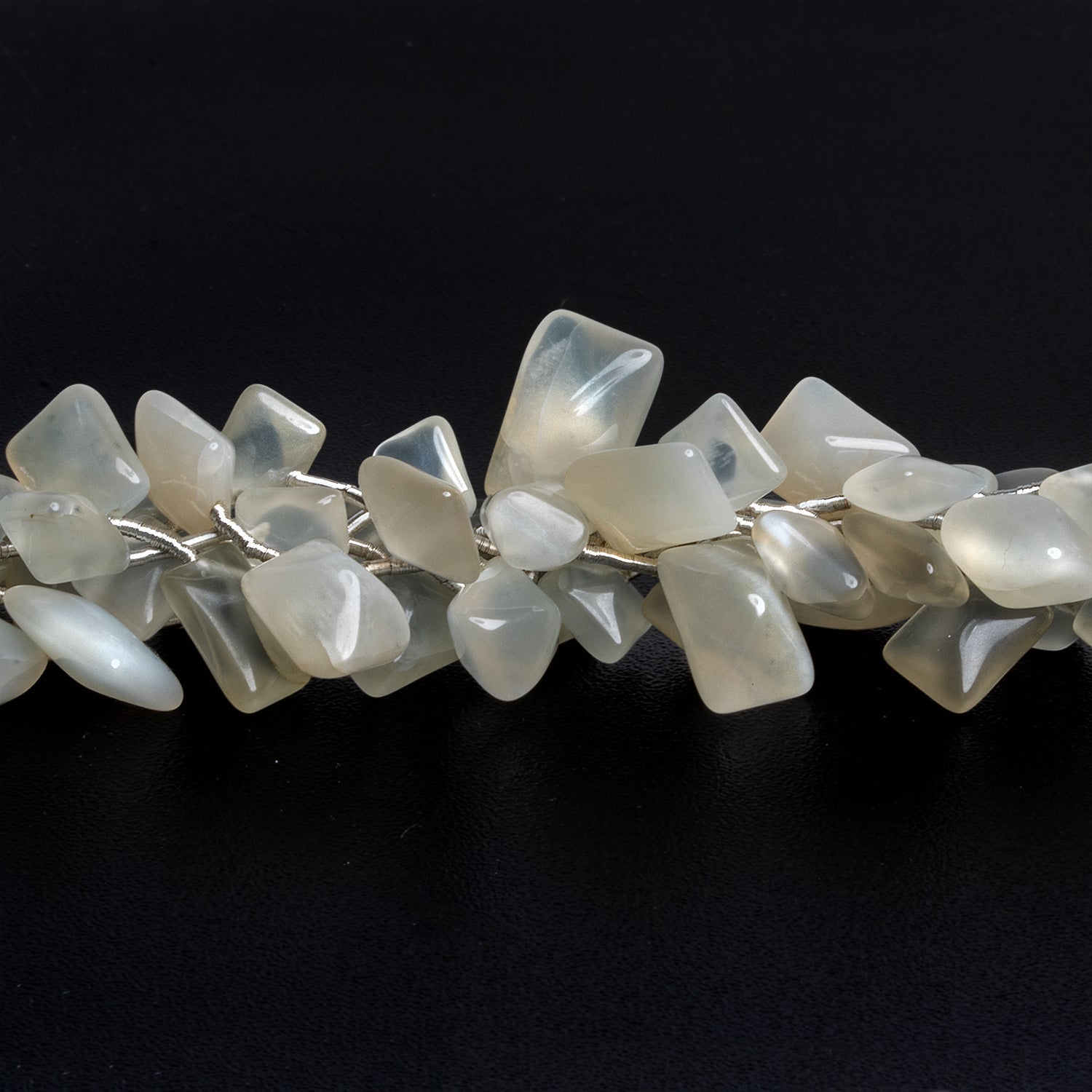 10x8mm White Moonstone Cushions 10 inch 19 beads - The Bead Traders