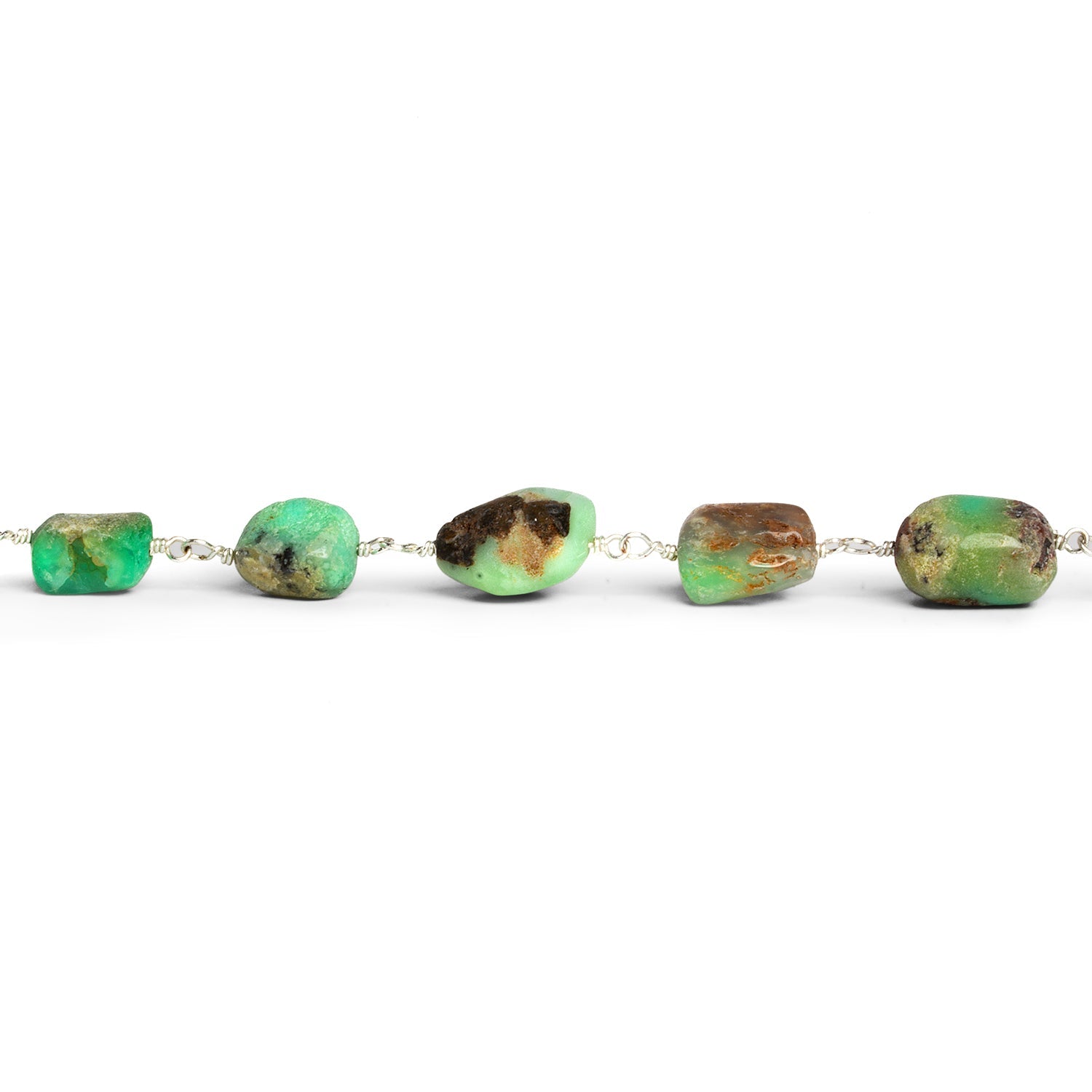 10x9mm Chrysoprase Plain Nugget Silver Chain 18 beads - The Bead Traders
