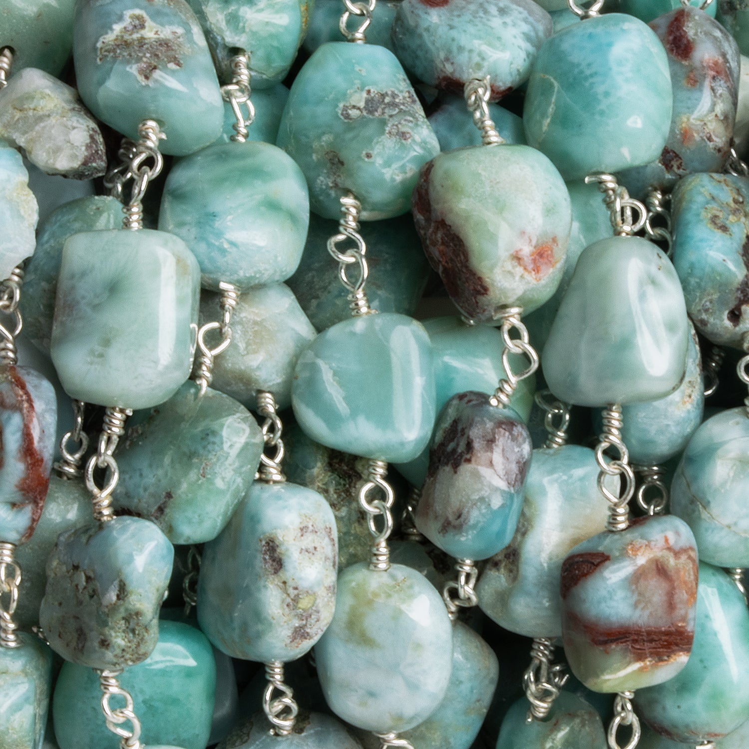 10x9mm Larimar Plain Nugget Silver Chain 18 beads - The Bead Traders