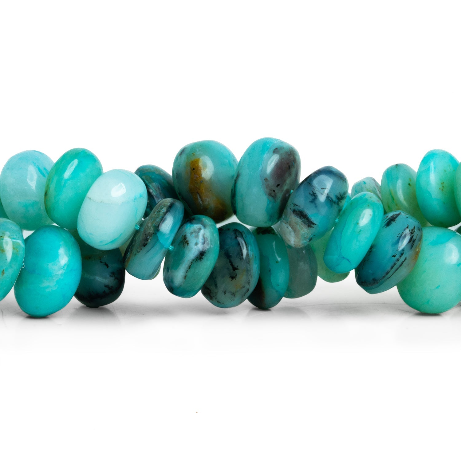 111 - 13mm Blue Peruvian Opal Plain Rondelles 12 inch 53 beads - The Bead Traders