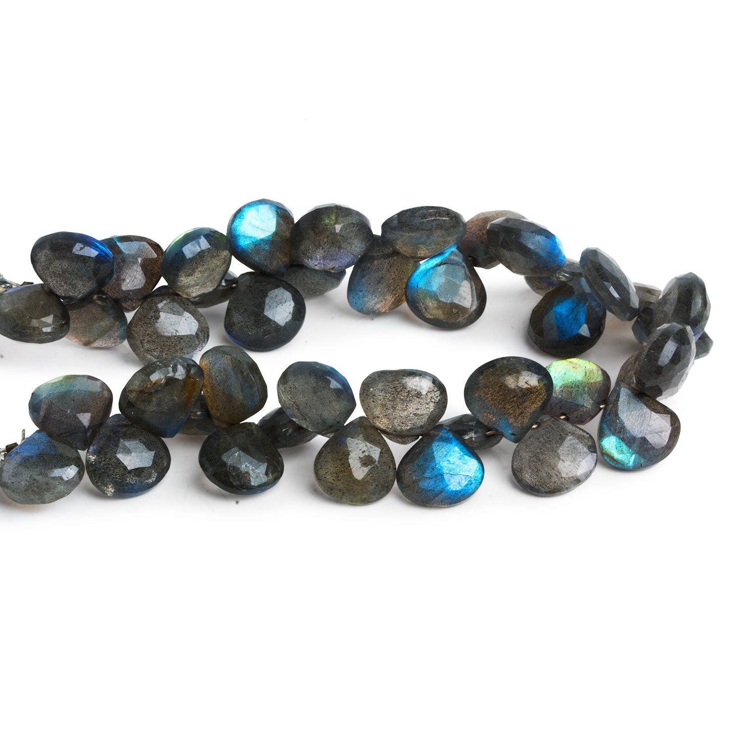 11mm Labradorite Faceted Hearts 7.5 inch 43 beads - The Bead Traders