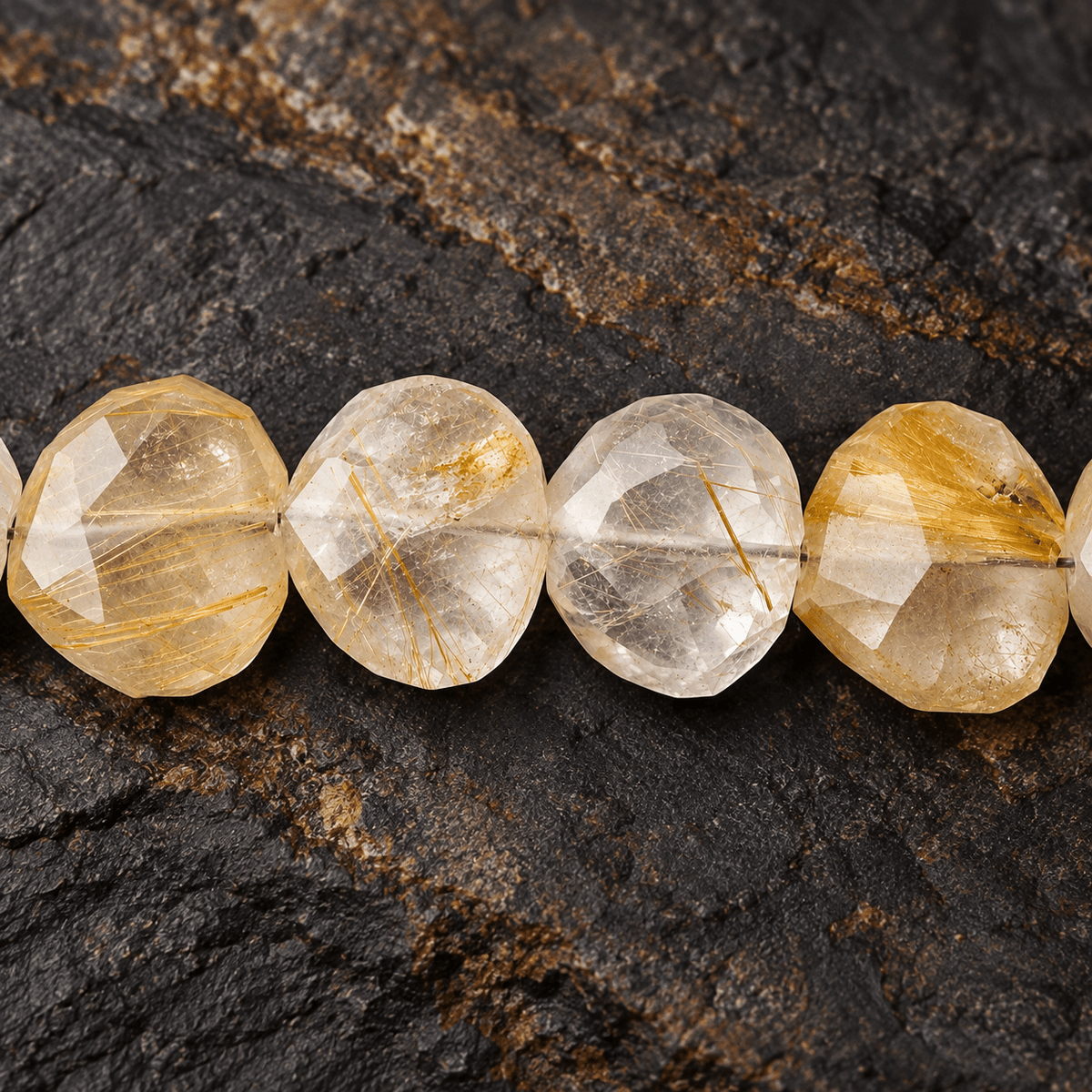 11x10mm Golden Rutilated Quartz straight drill faceted hearts 8 inch 21 beads - The Bead Traders