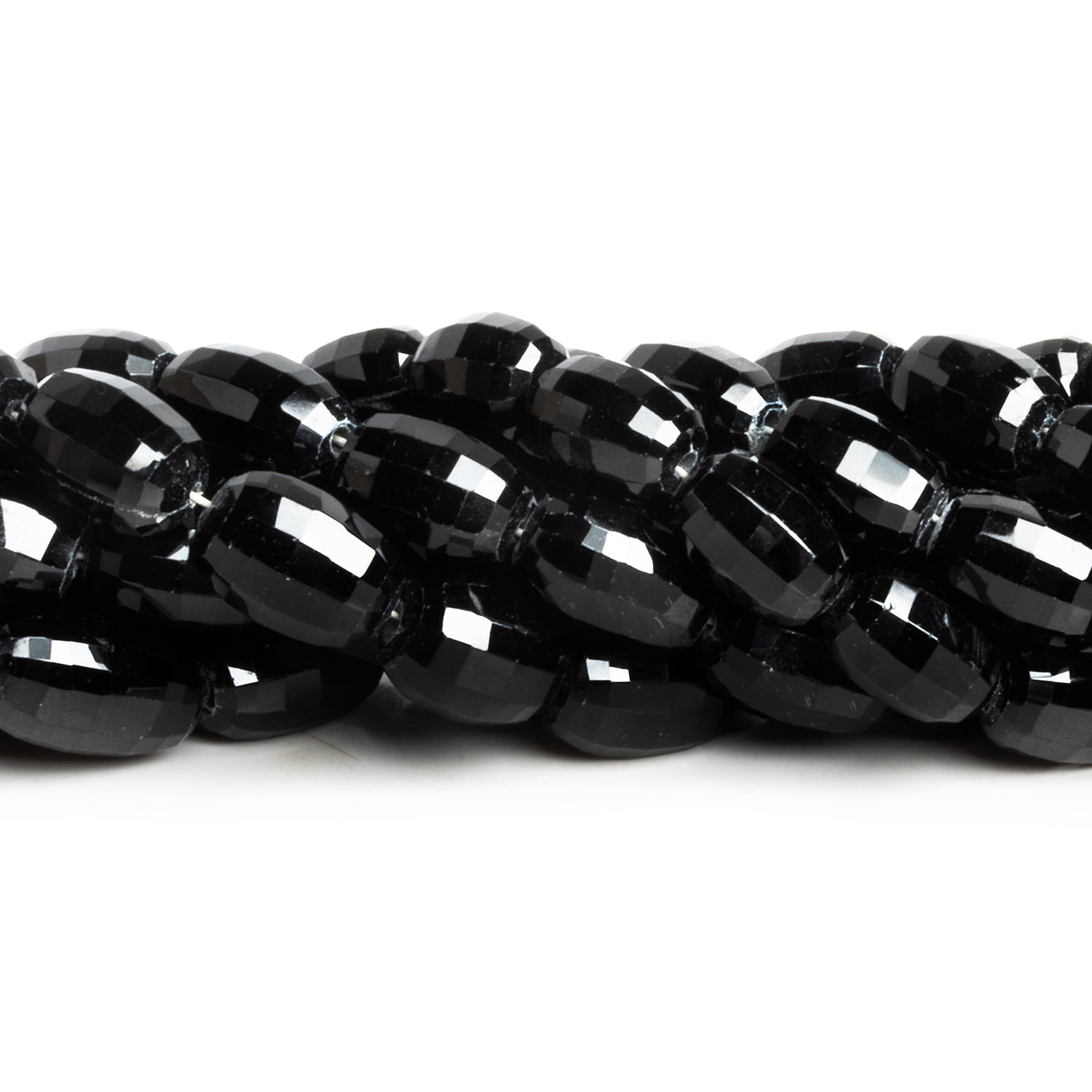 11x7mm Black Spinel Checkerboard Faceted Barrels 16 inch 37 beads - The Bead Traders