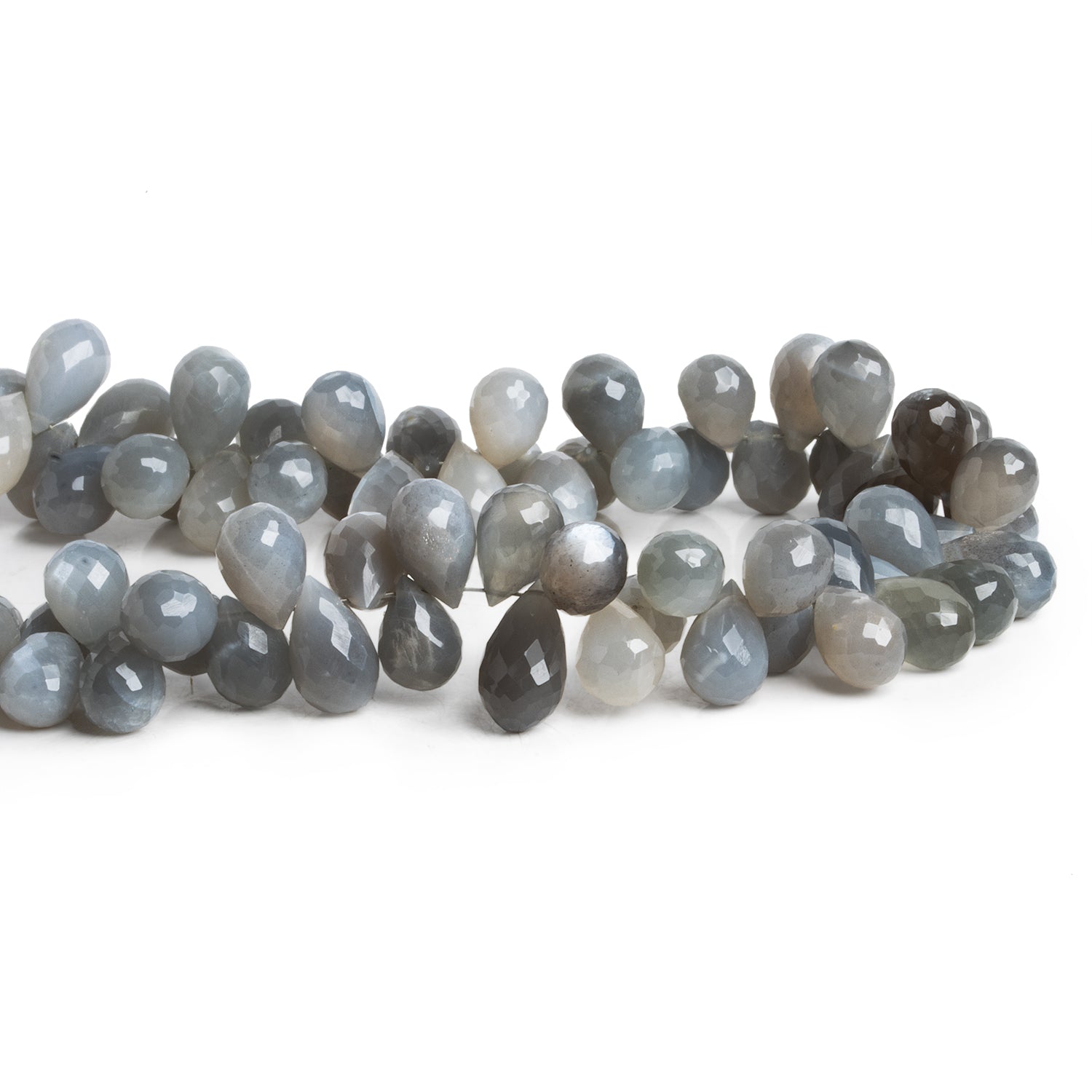 11x7mm Platinum Moonstone Faceted Teardrops 8 inch 60 beads - The Bead Traders