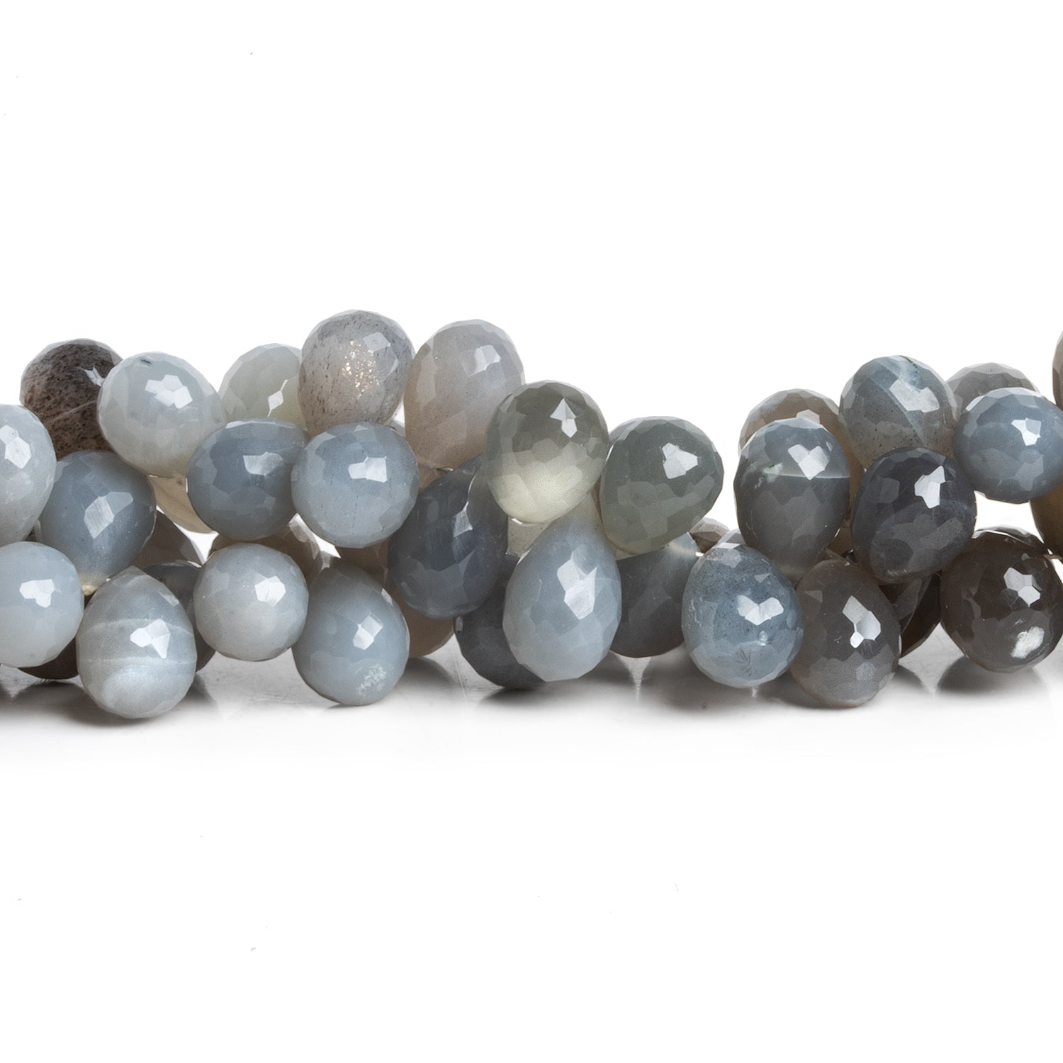 11x7mm Platinum Moonstone Faceted Teardrops 8 inch 60 beads - The Bead Traders