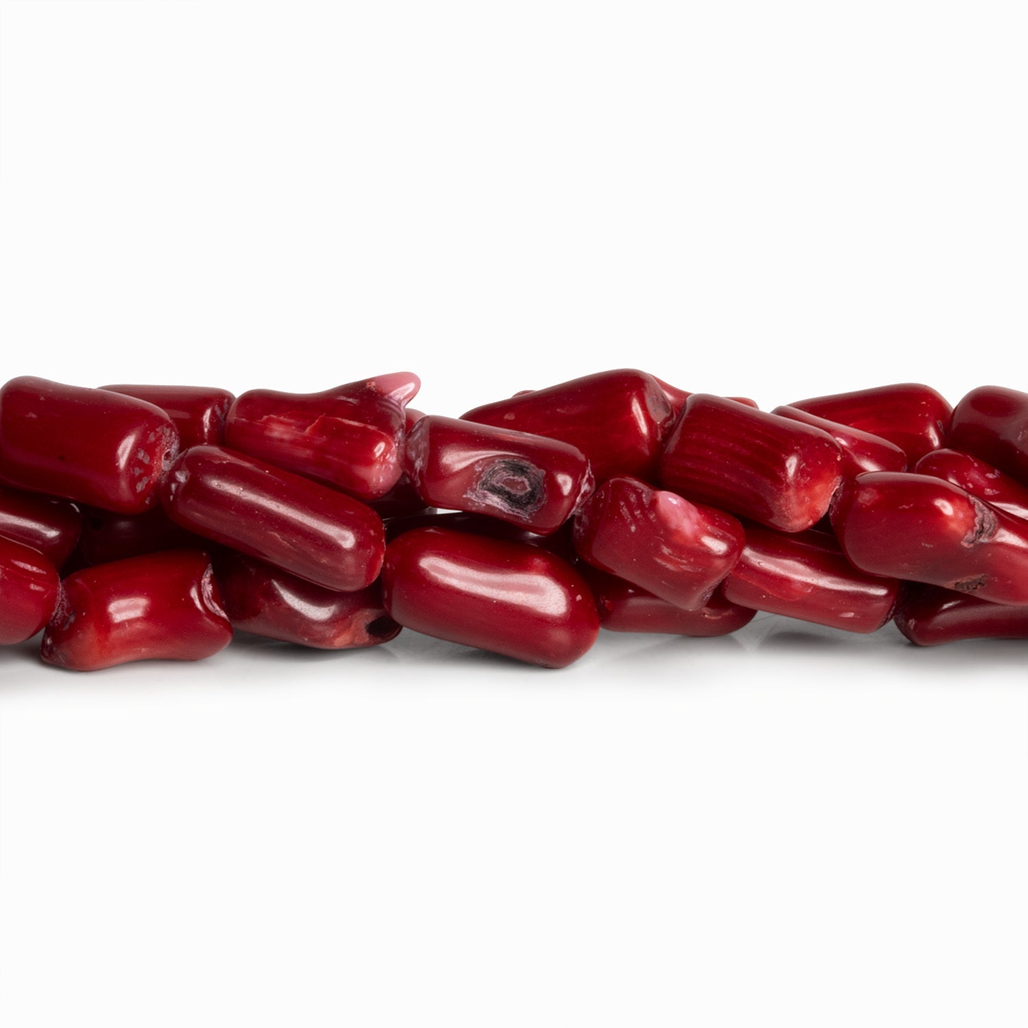 11x7mm Red Bamboo Coral Nuggets 16 inch 28 beads - The Bead Traders