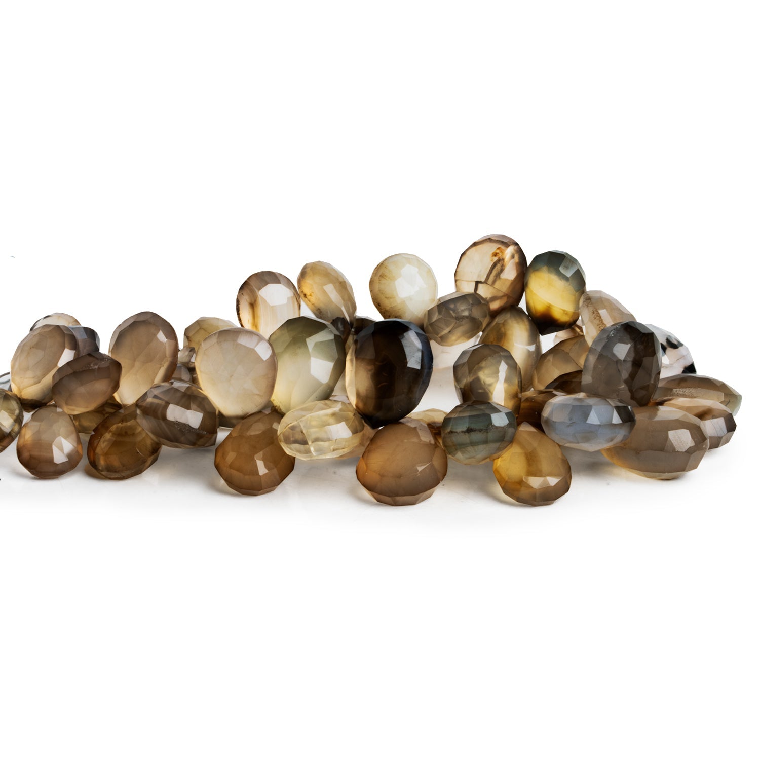 11x8mm Multicolor Chalcedony Faceted Pears 7 inch 48 beads - The Bead Traders