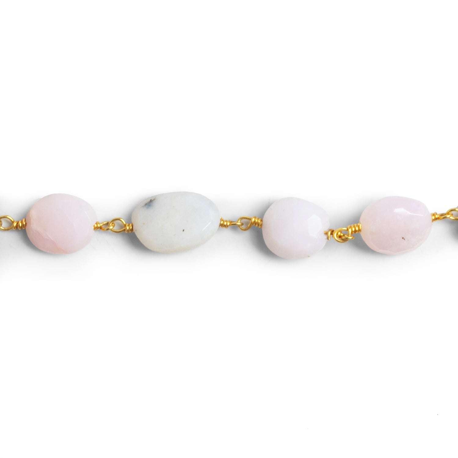 11x8mm Pink Peruvian Opal Oval Gold Chain 18 beads - The Bead Traders
