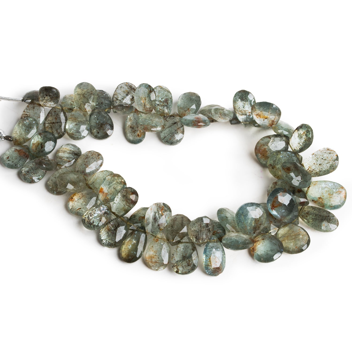 11x8mm Tourmalinated Moss Aquamarine Faceted Pears 8 inch 51 beads - The Bead Traders
