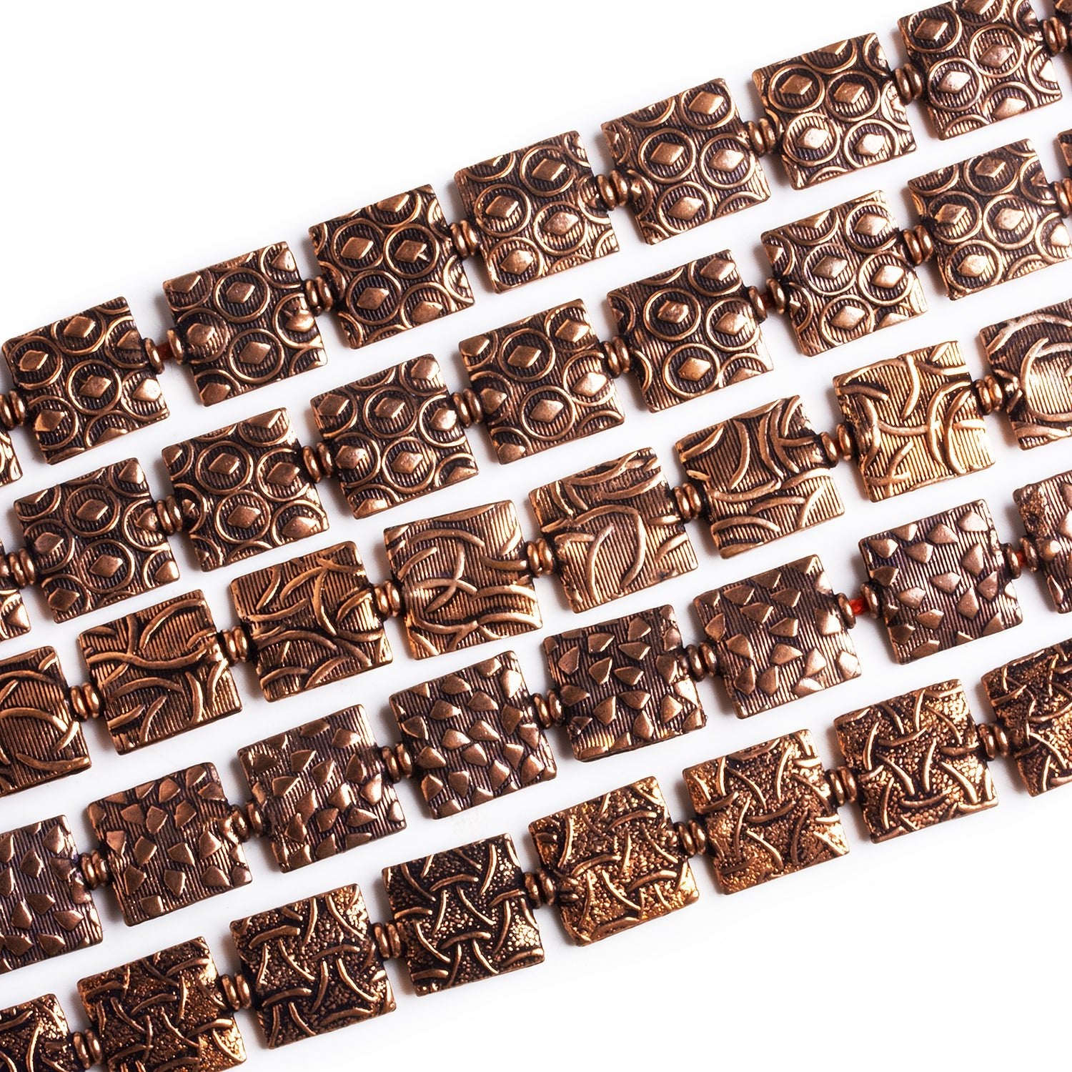 12mm Antiqued Copper Squares - Lot of 5 Strands - The Bead Traders