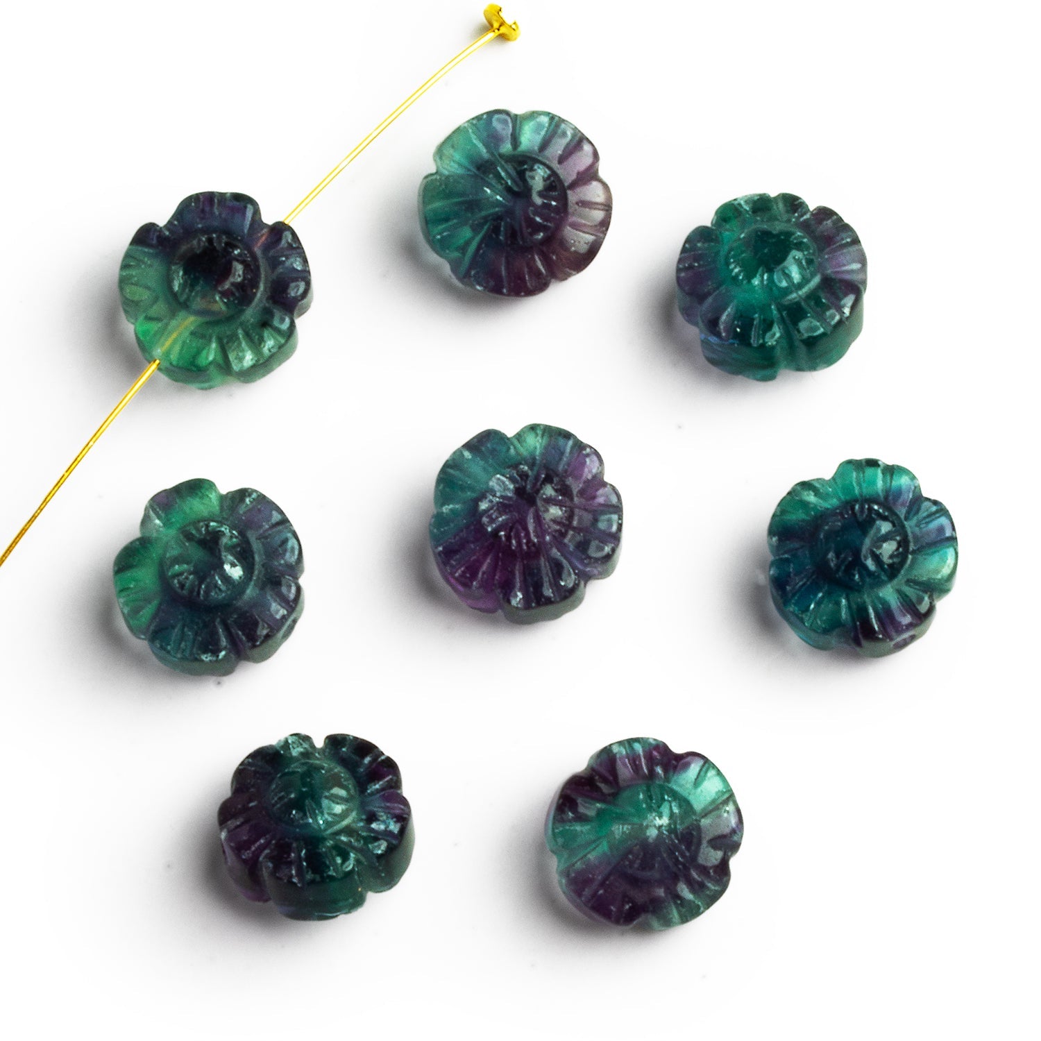 12mm Dark Fluorite Carved Flower Focal 1 Bead - The Bead Traders